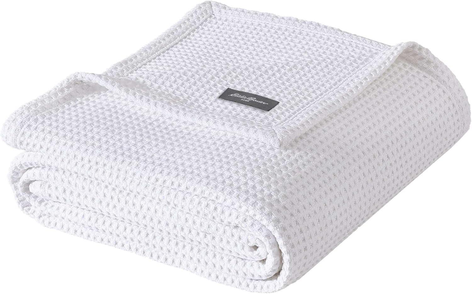 Full White Cotton Waffle Weave Blanket Set