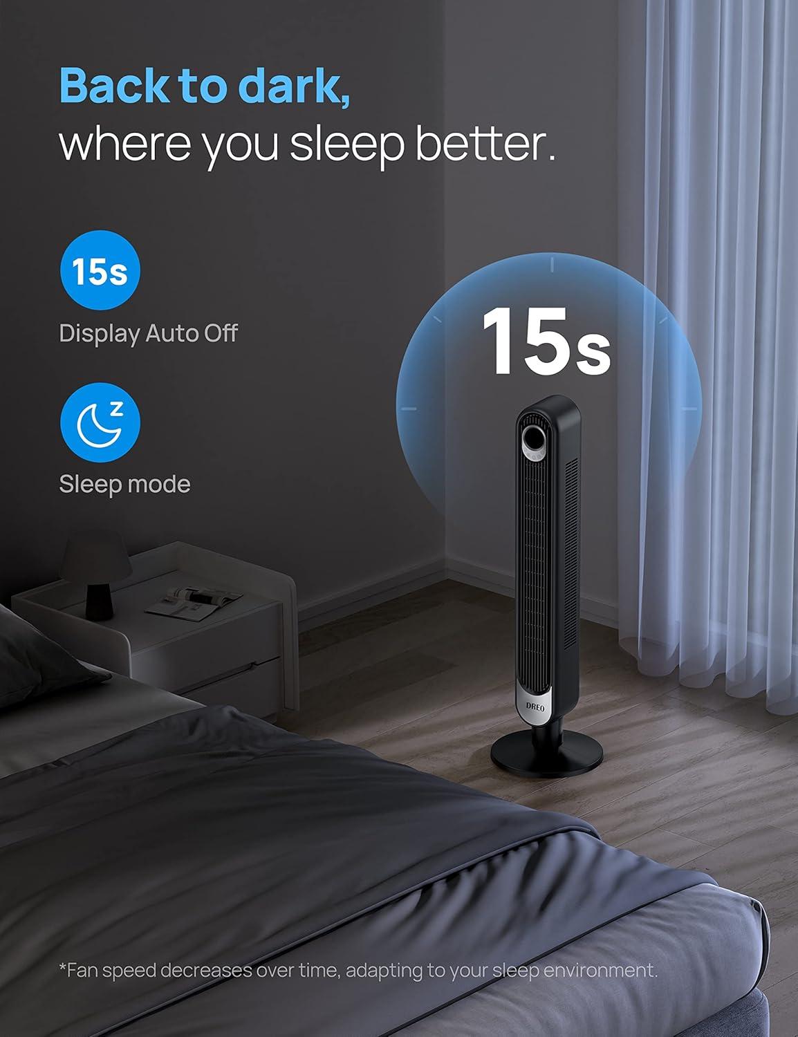 BUILTCO Dreo Smart Tower Fan Wifi Voice Control, Works With Alexa/Google, Cruiser Pro T1S Floor Standing Bladeless Oscillating Fan With Remote, 6 Speeds, 4 Modes, 12H Timer, For Indoor Bedroom Home Office