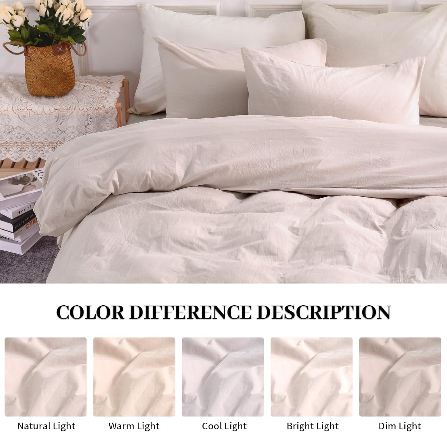 NEXHOME PRO Duvet Cover Set 100% Washed Cotton Oversized Queen 98"x98", Organic Natural Linen Look Textured 3 Pieces Bedding Set Apricot Yellow with Zipper Closure, Breathable, Soft (No Comforter)