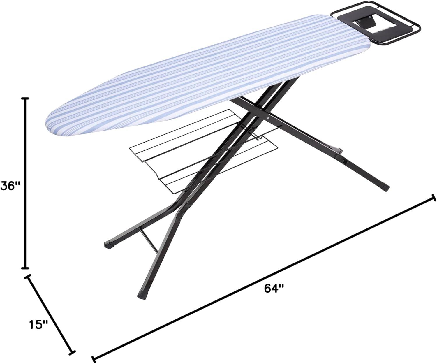 Honey-Can-Do Bronze and Blue Stripe Adjustable Folding Deluxe Ironing Board with Iron Rest