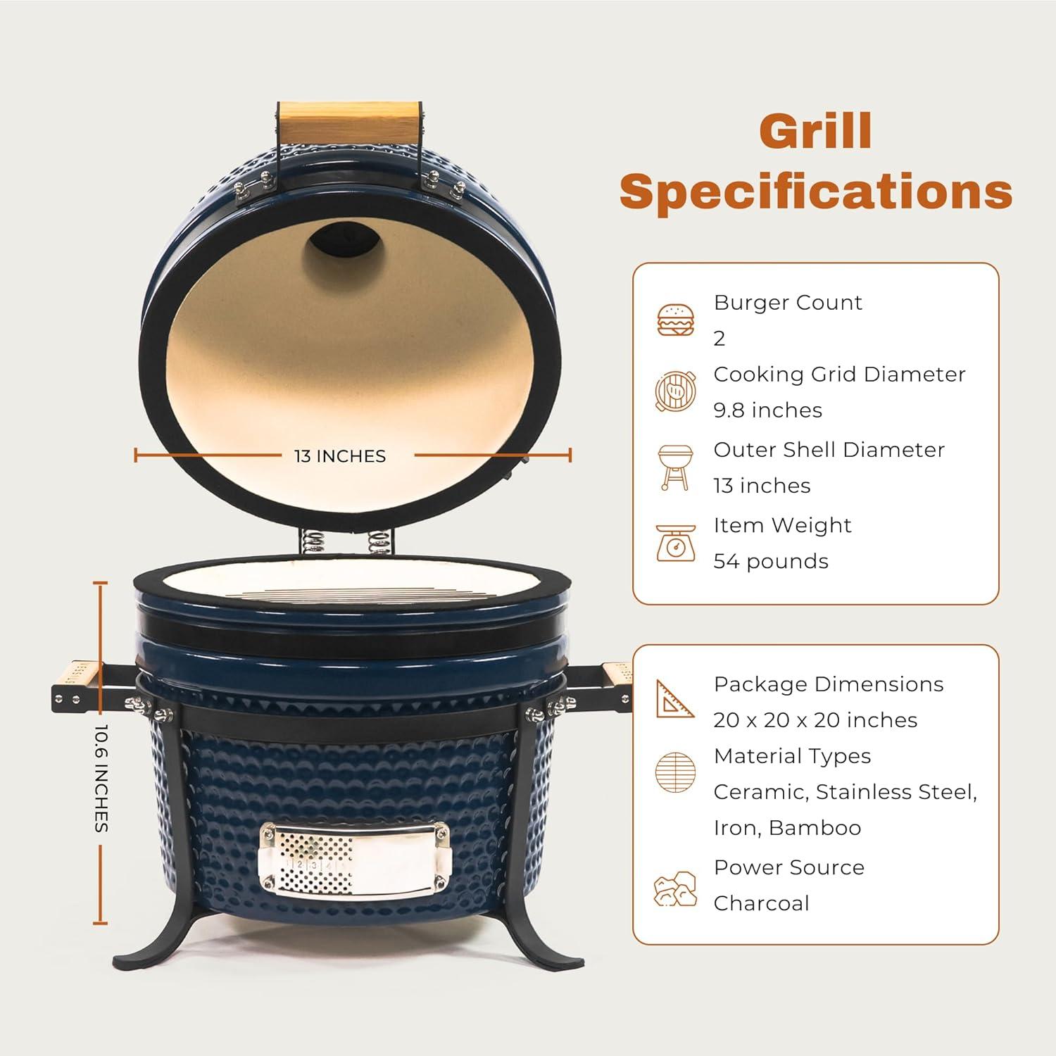 Vessils 9.8-in W BBQ Stand Style Kamado Charcoal Grill