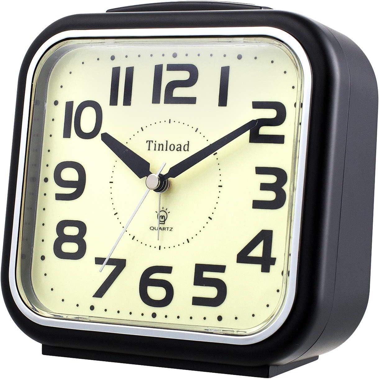5.5" Silent Analog Alarm Clock Non Ticking, Gentle Wake, Beep Sounds, Increasing Volume, Battery Operated Snooze and Light Functions, Easy Set, Black (Best for Elder)