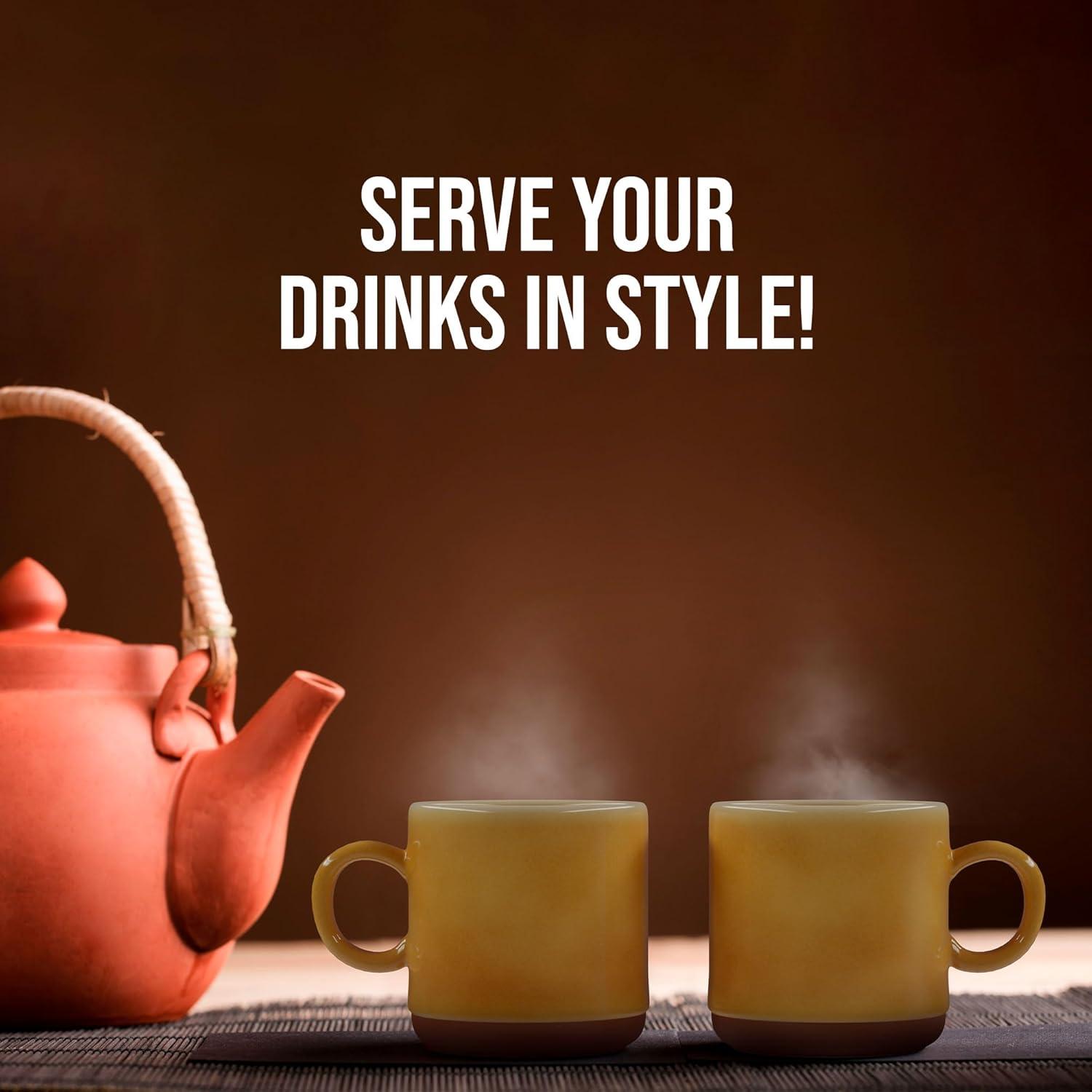 American Atelier Stoneware Mugs w/ Terra Cotta Bottom, Set of 2, 4-Inch Cup for Coffee, Tea, and Hot Chocolate, Dishwasher and Microwave Safe, Honey