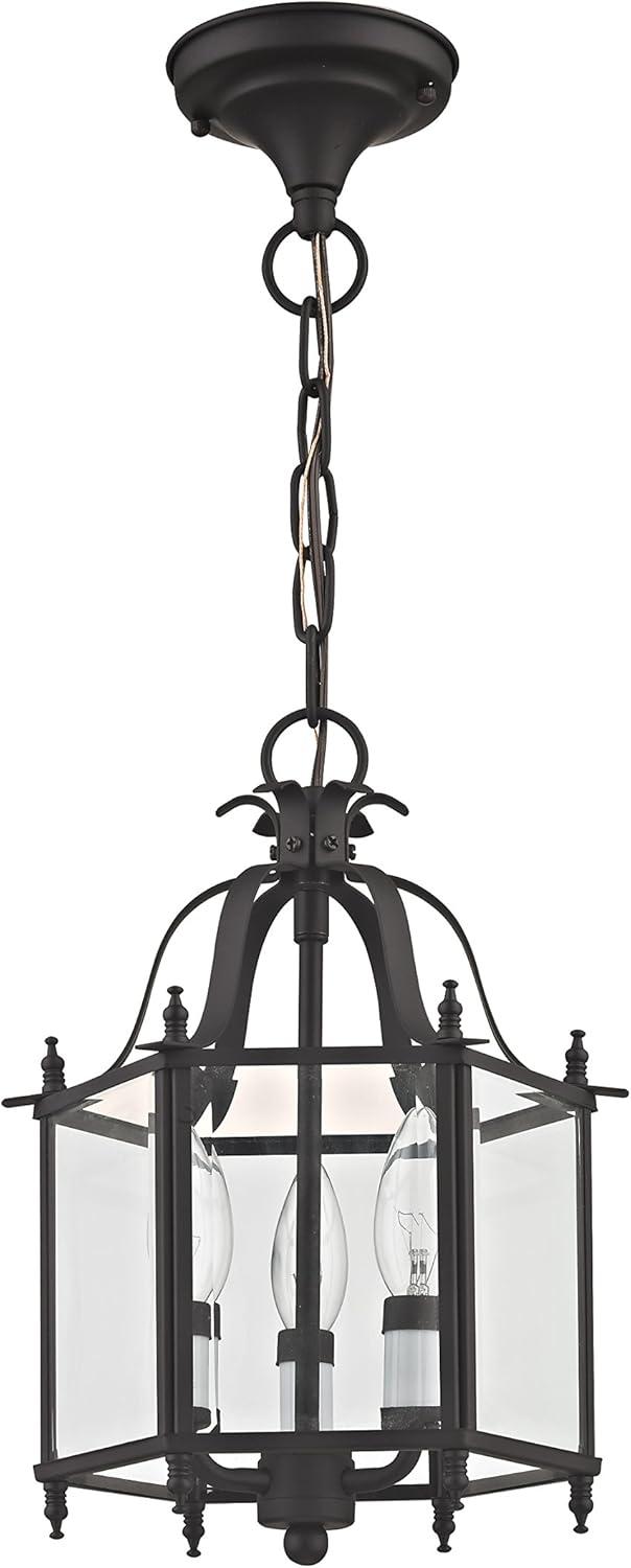 XiKe 4403-07 Home Basics 3 Light Bronze Hanging Lantern or Flush Mount Chandelier with Clear Beveled Glass