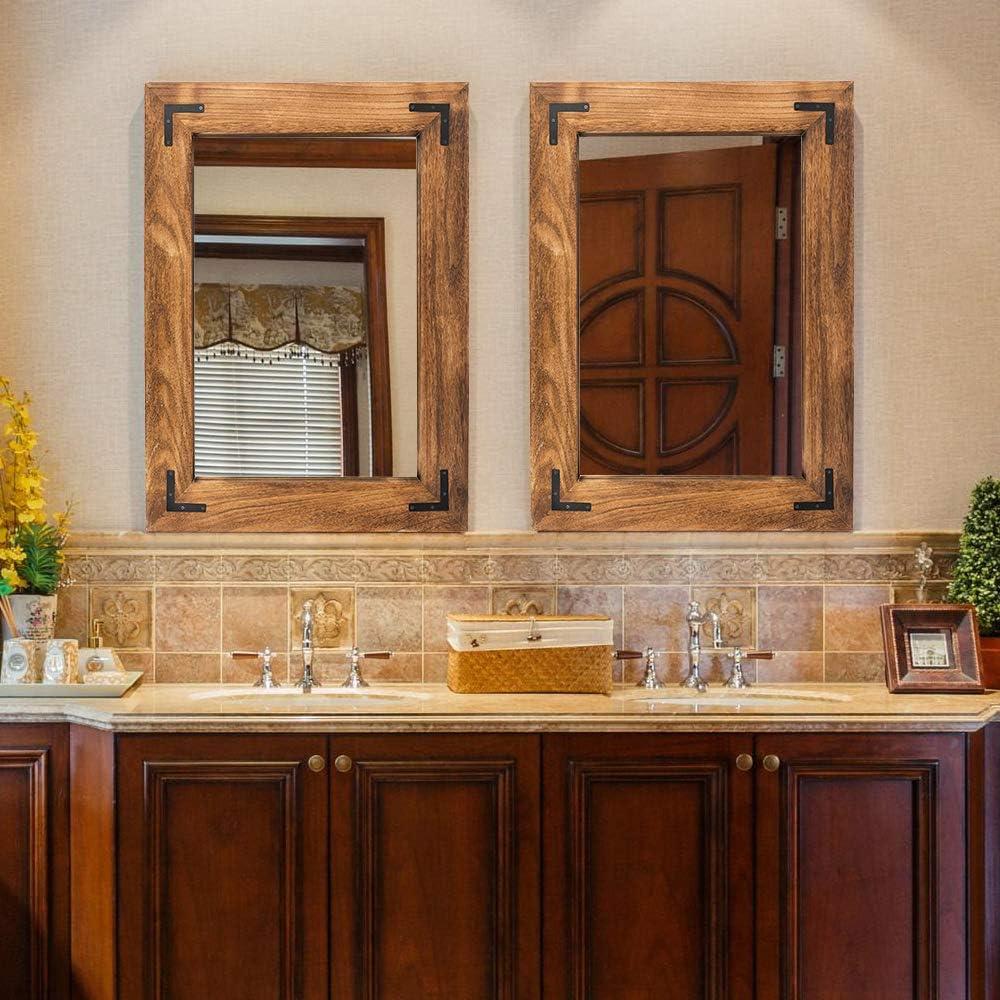 Rustic Brown Wood Framed Full Length Rectangular Mirror, 32" x 24"