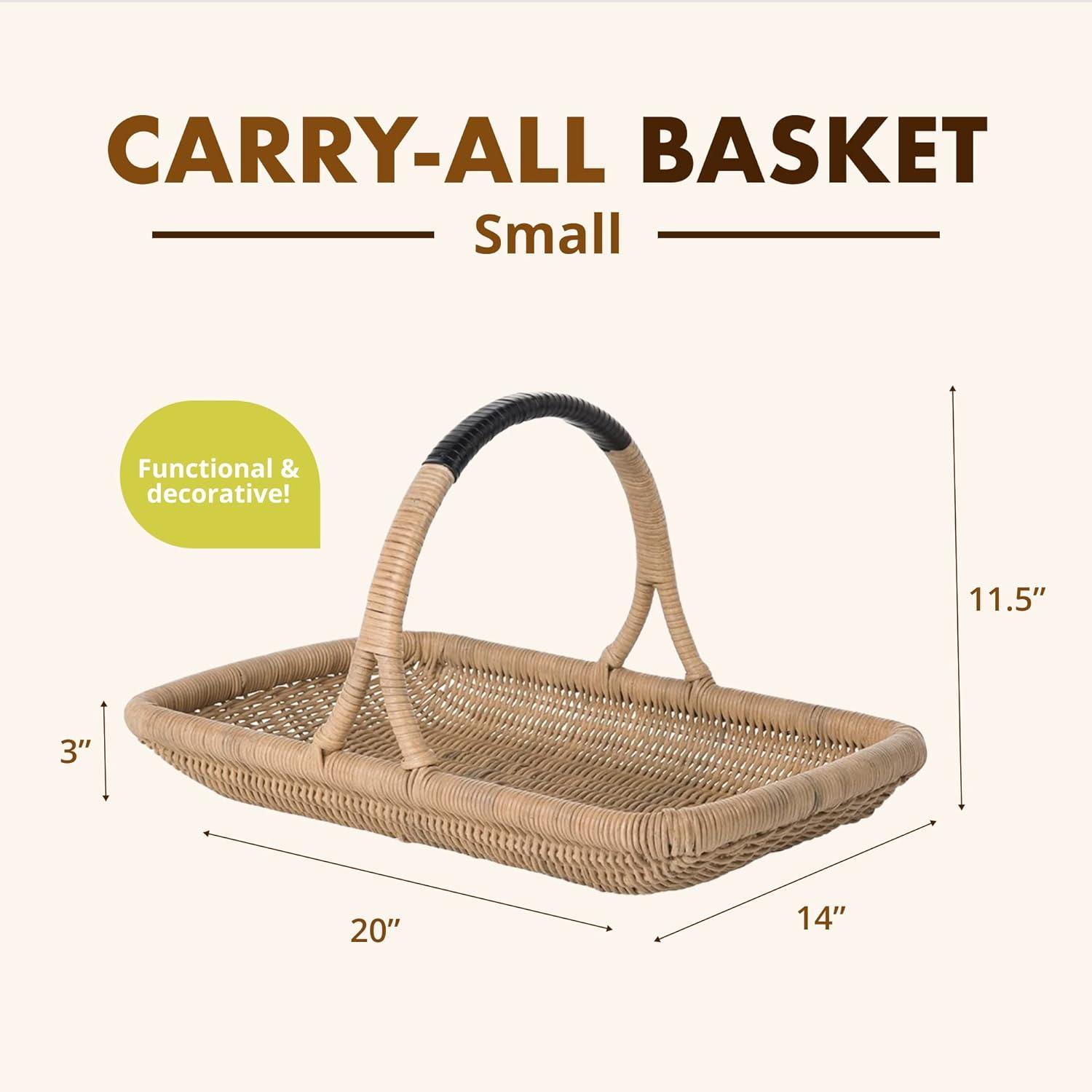 Kouboo Vegetable And Flower Wicker Basket With Leather Wrapped Arch Handle, Rattan Fruit Basket For Table, Wicker Flower Basket For Storage, Natural Color