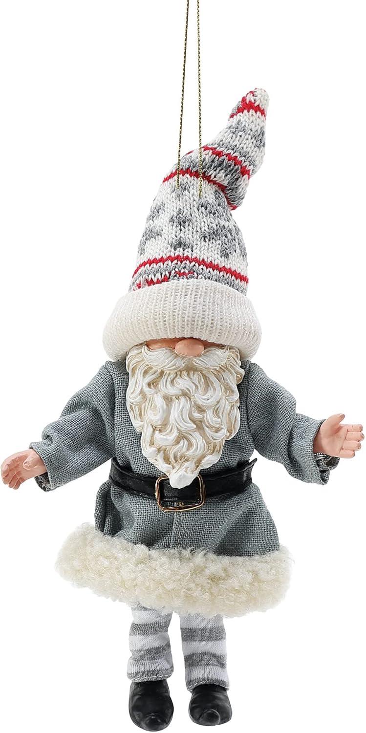 Gnome Grey Coat Hanging Ornament with Knit Hat