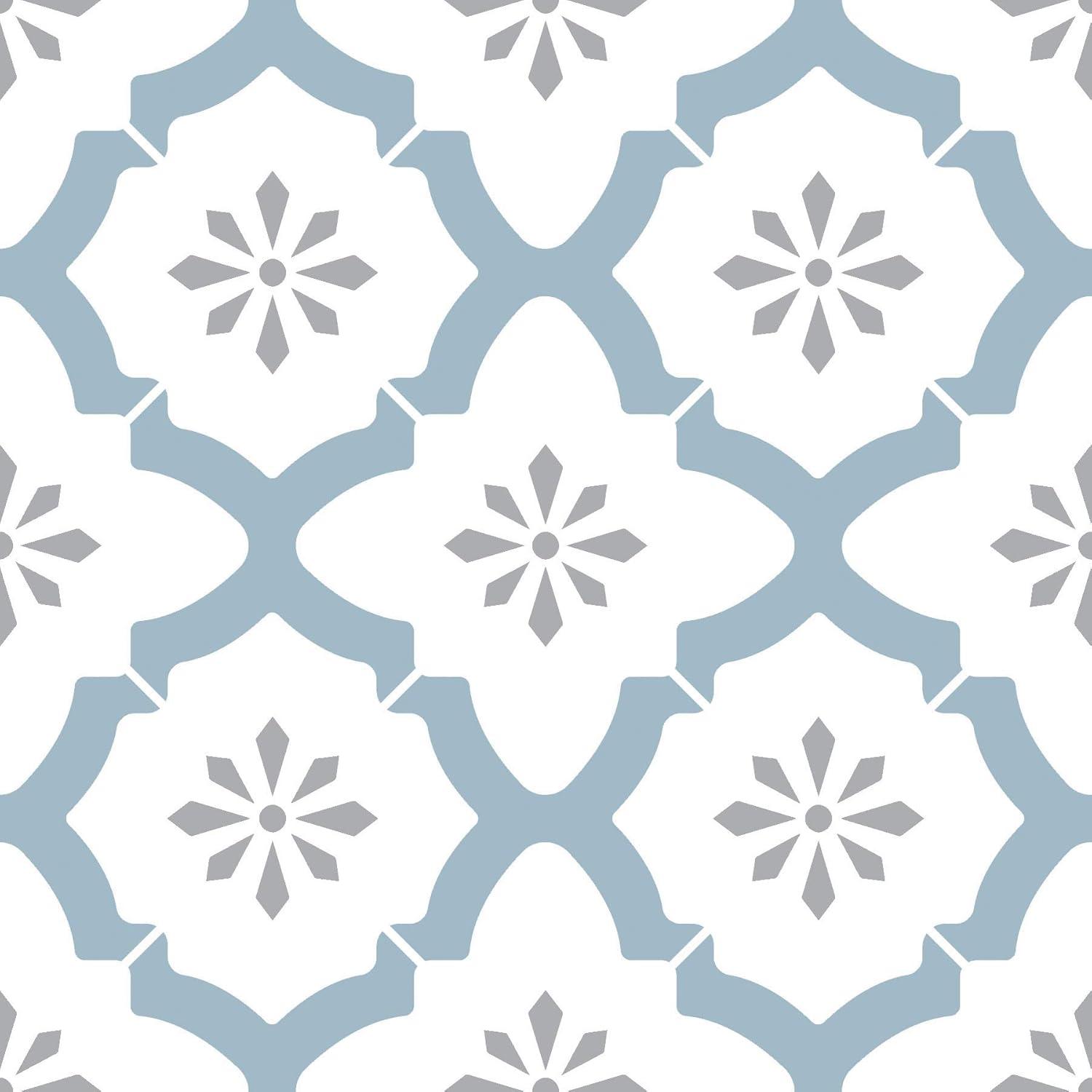 Alfama Blue and White Geometric Peel and Stick Vinyl Floor Tiles