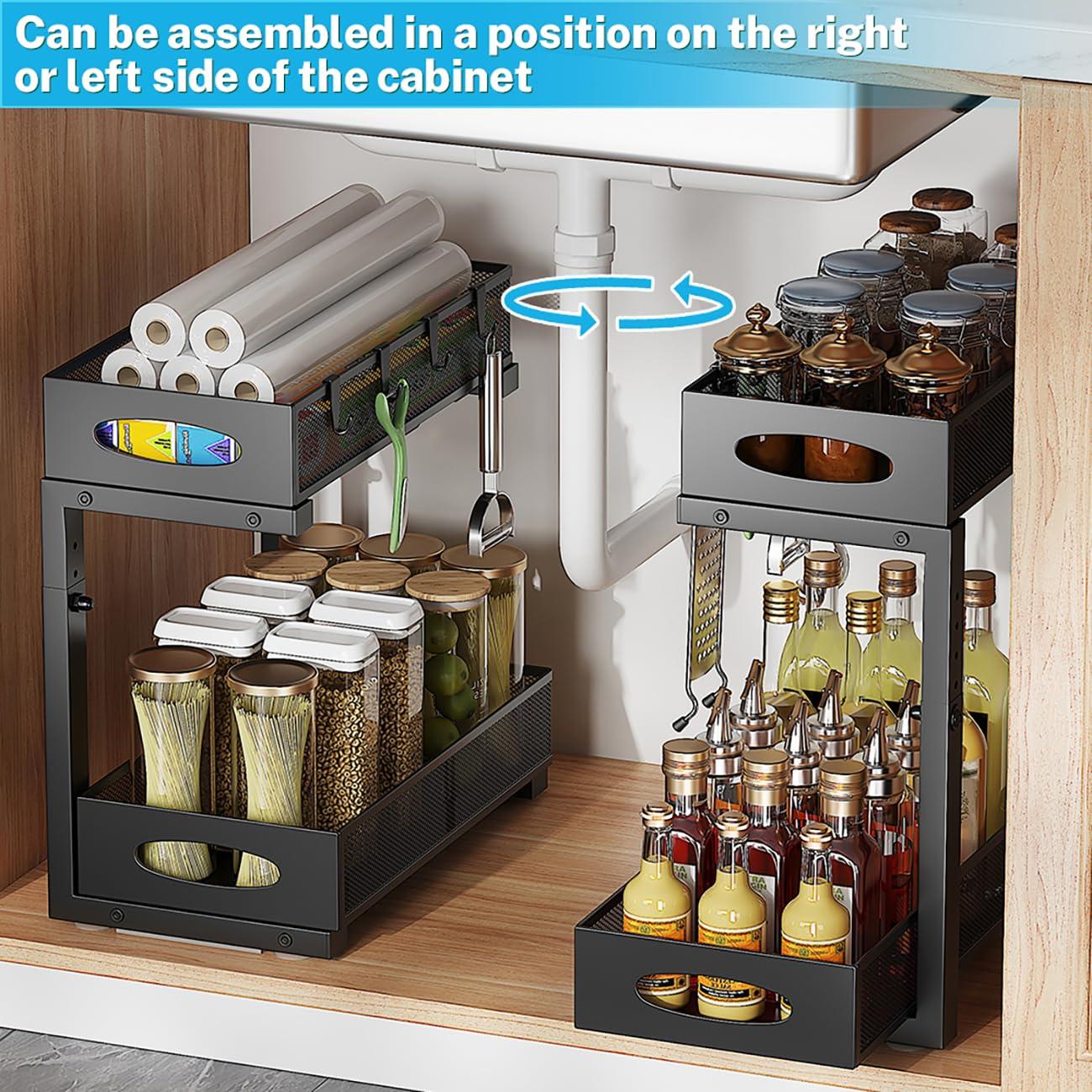Rebrilliant Under Sink Organizer, 2 Tier Under Sink Organizers And Storage, Metal Slide Out Pull Out Cabinet Organizer ,2 Pack Sliding Drawer Organizer For Kitchen Bathroom Pantry