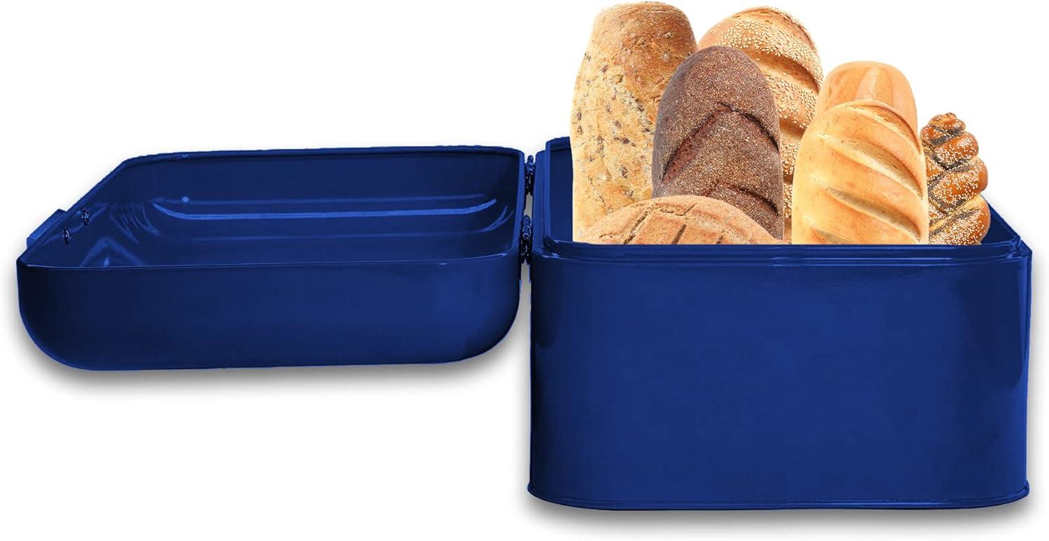 Culinary Couture Extra Large Blue Bread Box for Kitchen Countertop - Holds 2 Loaves - 16.5" x 9" x 6.5" - Stainless Steel Vintage Bread Boxes for Kitchen Counters