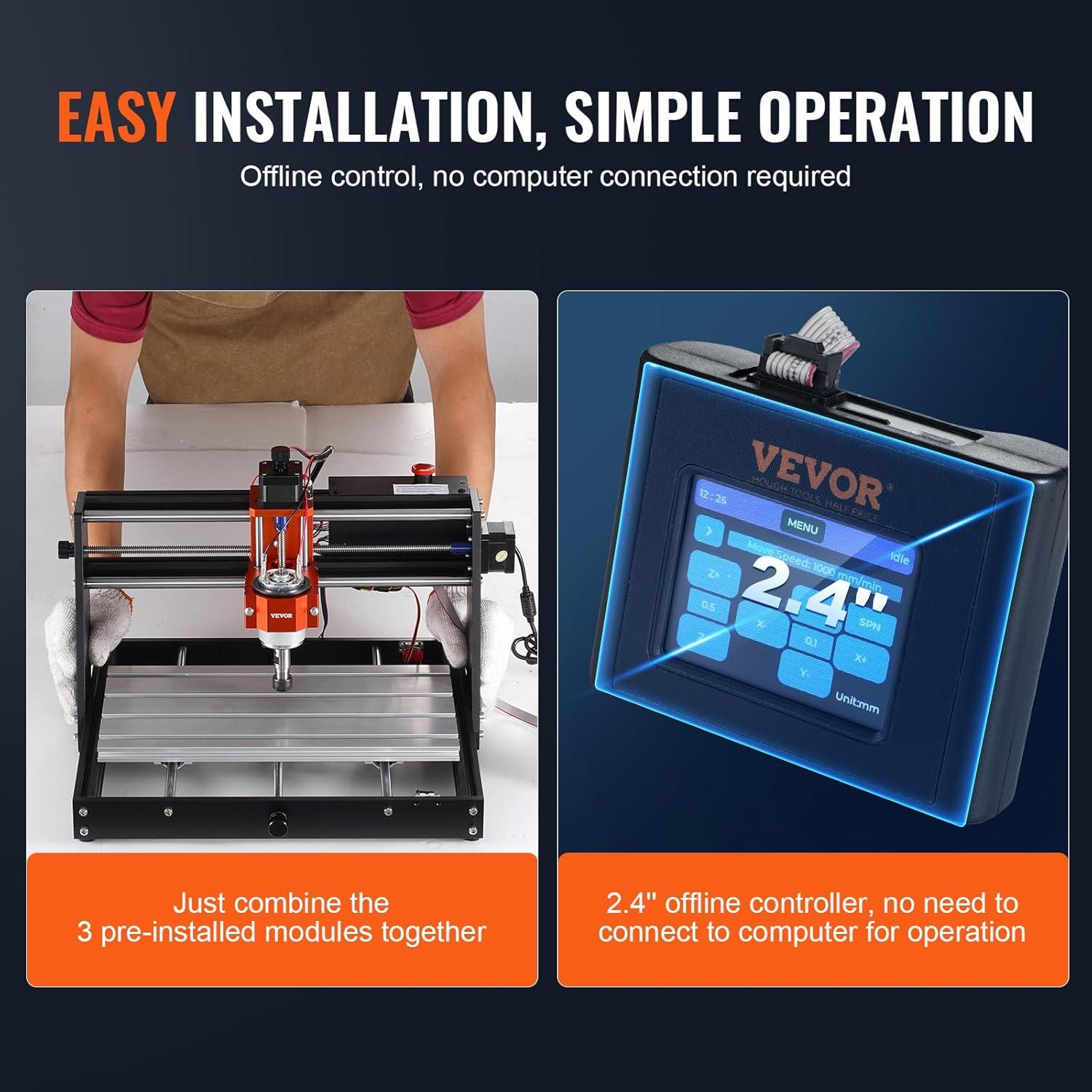 VEVOR CNC Router Machine, 120W 3 Axis GRBL Control Wood Engraving Carving Milling Machine Kit, 300 x 200 x 60 mm/11.8 x 7.87 x 2.36 in Working Area 10000 RPM for Wood Acrylic MDF PVC Plastic Foam