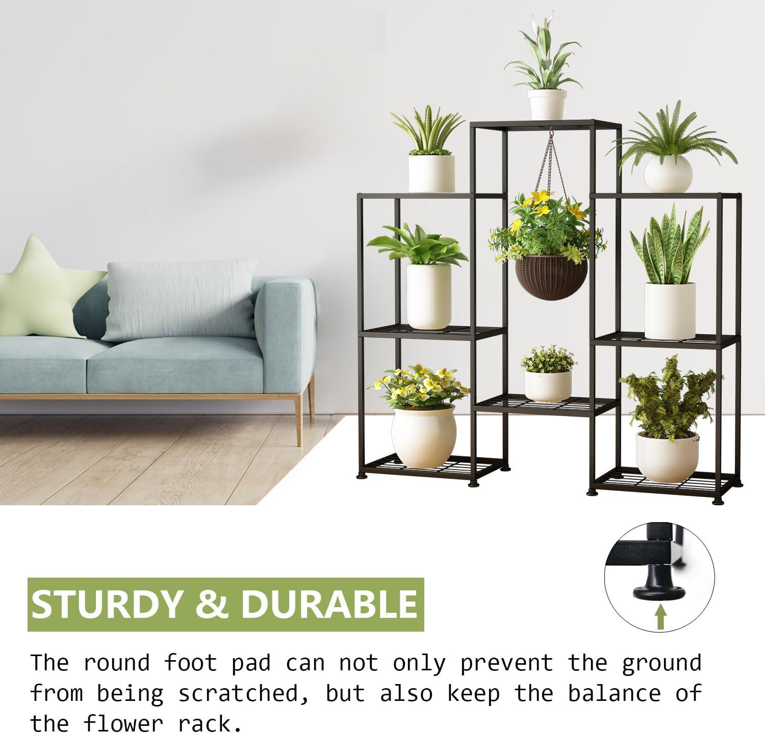 Metal Plant Stand Indoor Metal Plant Stands Outdoor Tiered Plant Shelf for Multiple Plants, 4 Tiers 8 Potted Plant Rack Holder Garden Shelves Flower Stand for Living Room Patio Corner (8 Tiers-B)