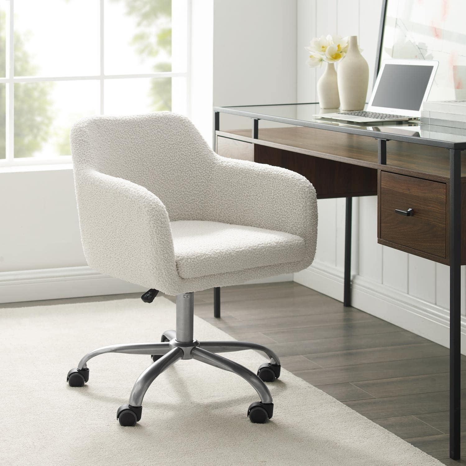 Contemporary Sherpa Swivel Office Chair in White