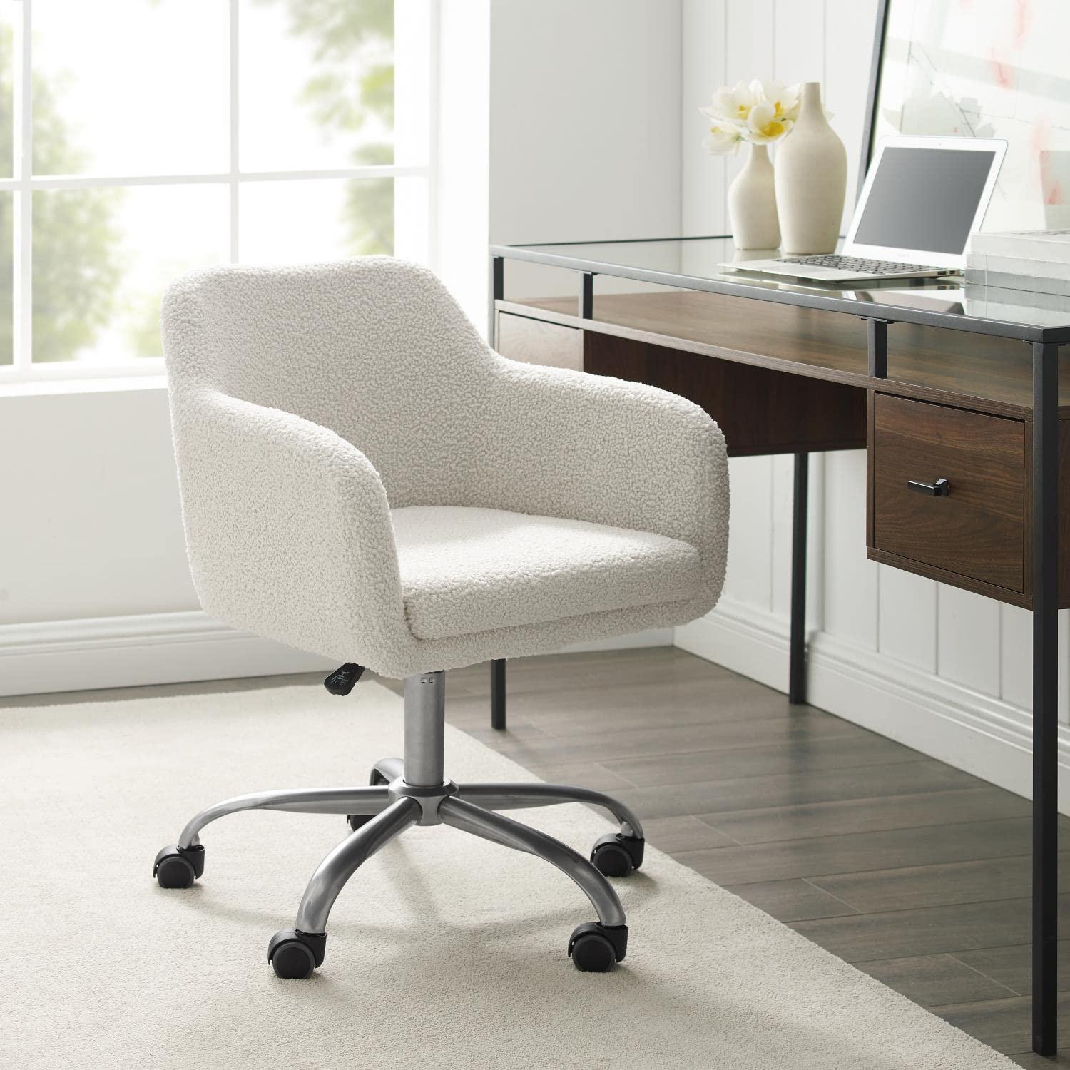 Rylen Modern Swivel Office Desk Chair White - Linon: Chrome-Plated, Ergonomic with Adjustable Height & Casters
