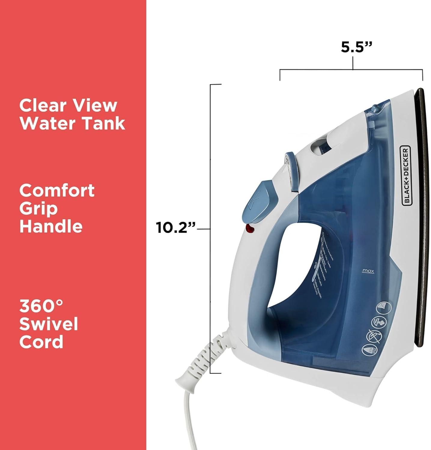 BLACK+DECKER BLACK+DECKER Easy Steam Compact Iron for Clothes, Automatic Shutoff, Nonstick Plate, Light Weight, 1200 Watts