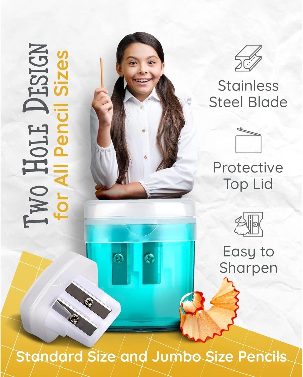 Paper Junkie 100 Pack Pencil Sharpeners - Double Hole Sharpener for Classroom Supplies, Pencil Sharpener for Kids