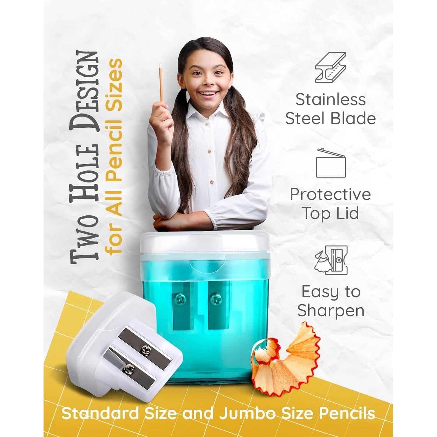 Paper Junkie 100 Pack Pencil Sharpeners - Double Hole Sharpener for Classroom Supplies, Pencil Sharpener for Kids
