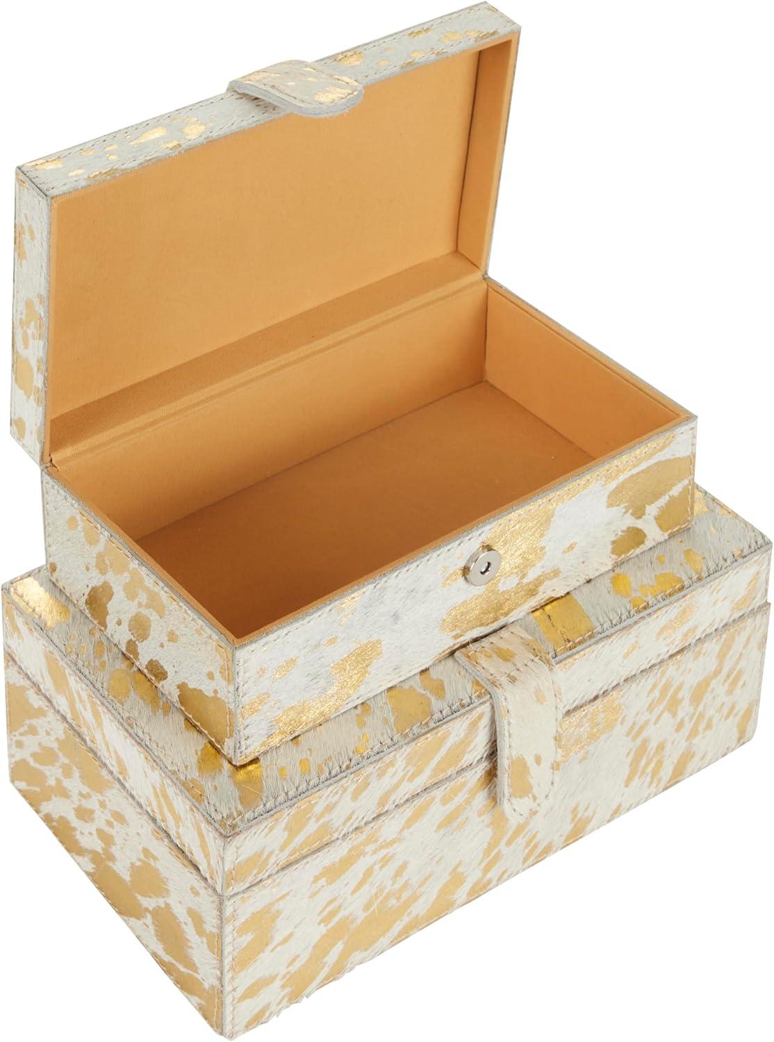 Glam Gold Leather Rectangular Decorative Box Set