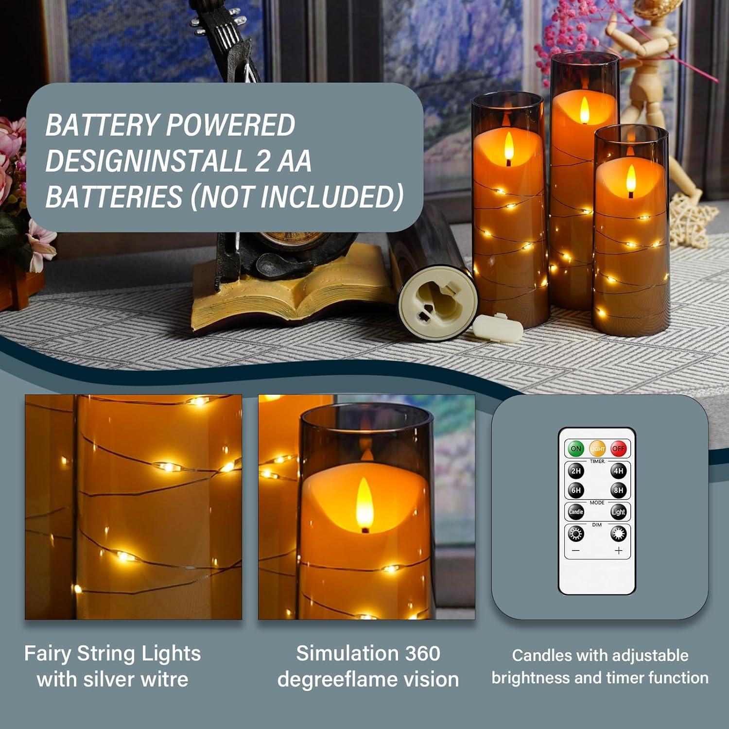 Gray Flameless LED Decorative Pillar Candles with Remote, Set of 9