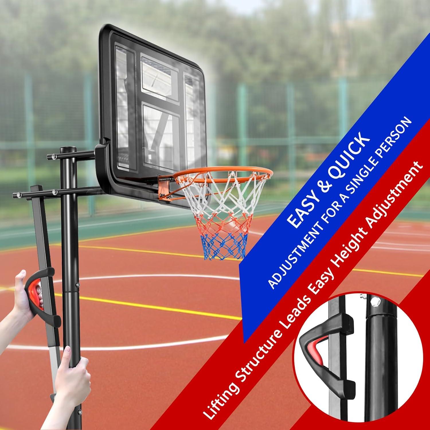 Portable Basketball Hoop,5.5-10FT Height Adjustable Outdoor Basketball Hoop Goal with 44 Inch Impact Backboard and Portable Wheels for Youth Adults Play in Backyard/Courts/Indoor