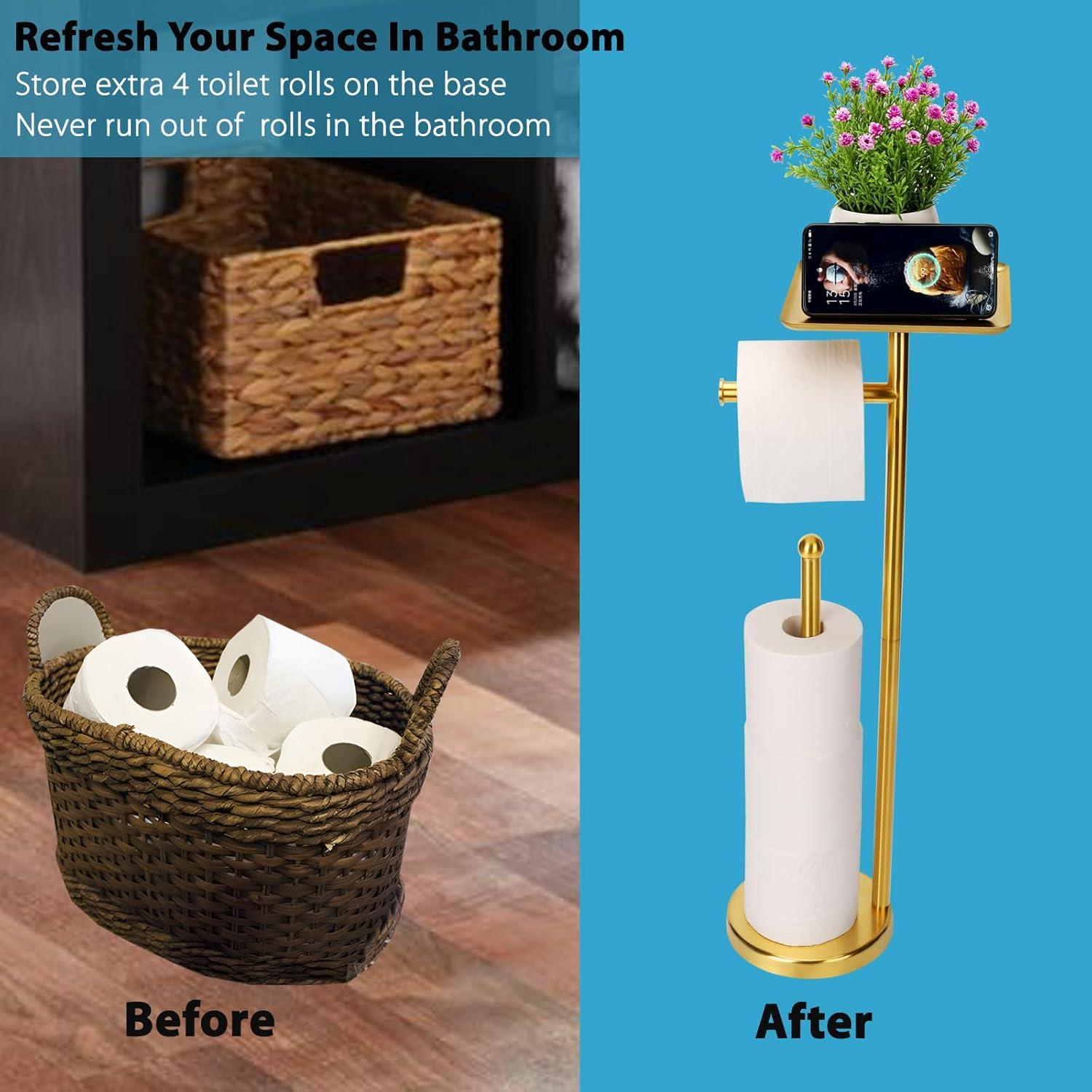 FLOORING CENTER LLC AToiletHolderC1 Freestanding Toilet Paper Stand With Tray