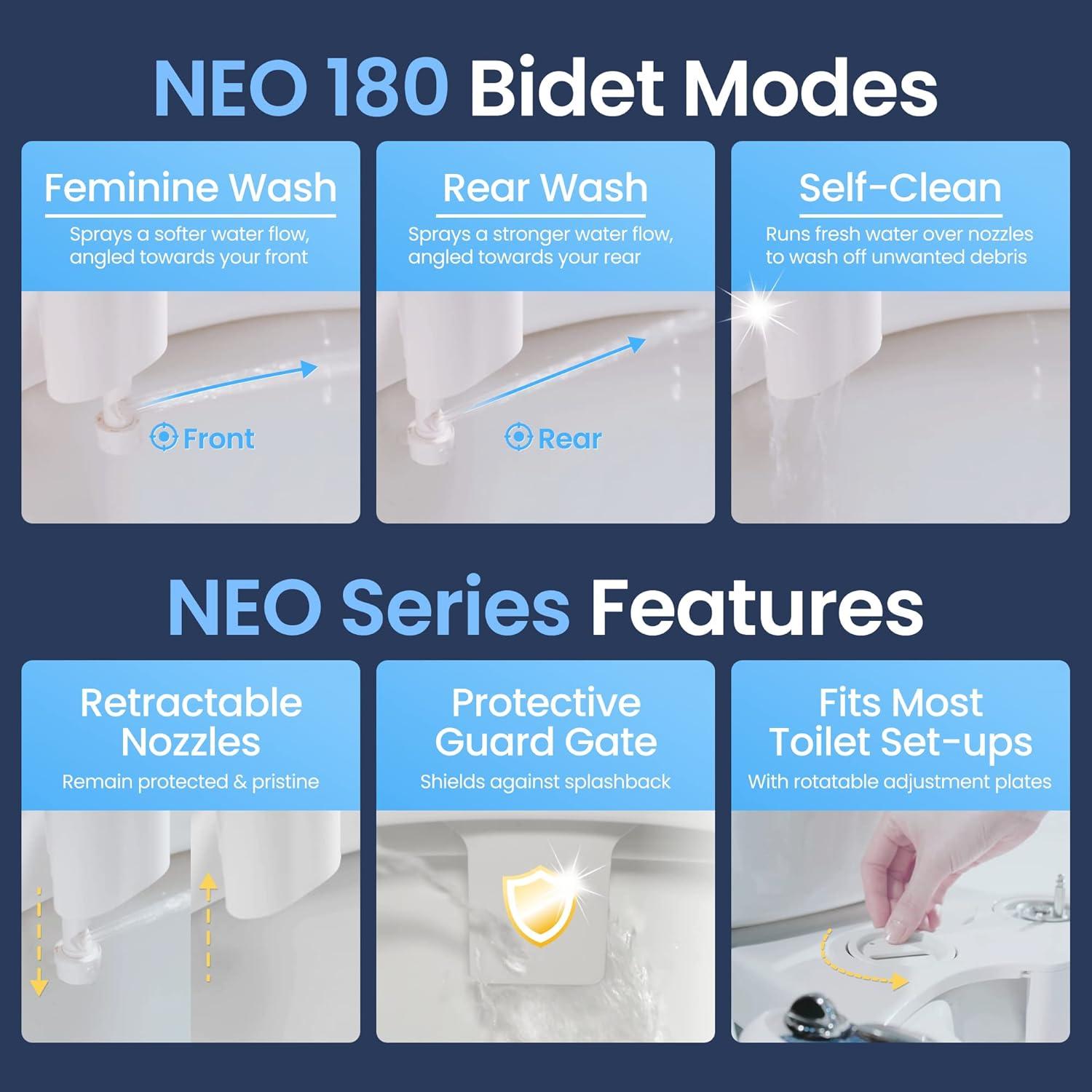 NEO 180 Mechanical Bidet Attachment White - LUXE Bidet: Hygienic Water Spray, Easy Install, Ceramic Core