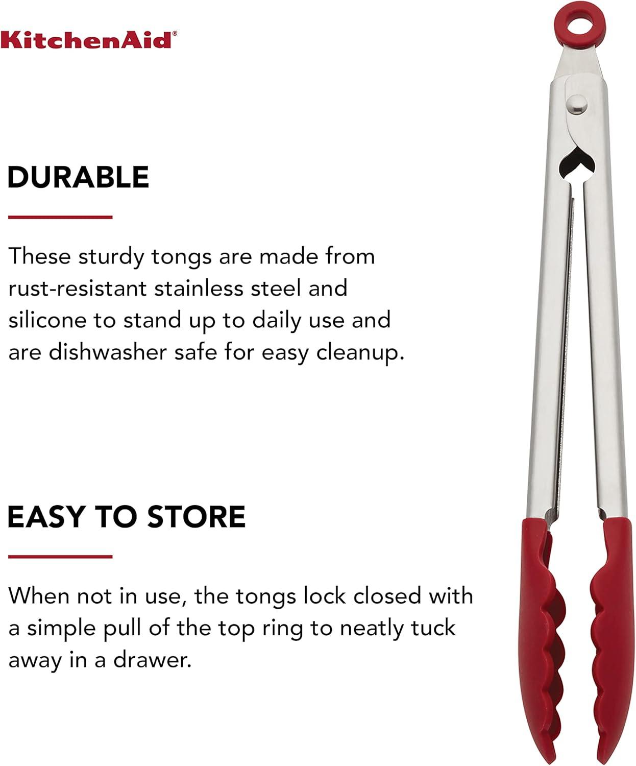 KitchenAid® Silicone Stainless Steel Tongs, 10.26 Inch, Red