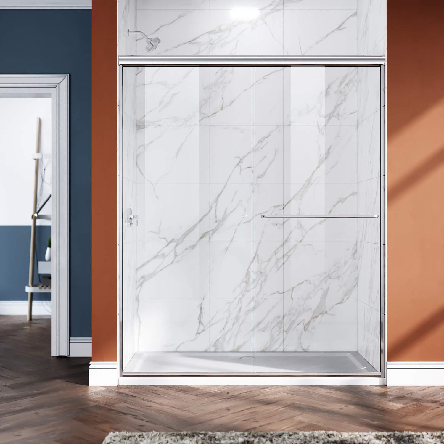 ELEGANT Shower Doors 46.5-48" W x 72 in. H, Semi-Frameless Bypass Sliding Shower Door, 1/4 in. Clear Glass Shower Enclosure, Chrome Finish