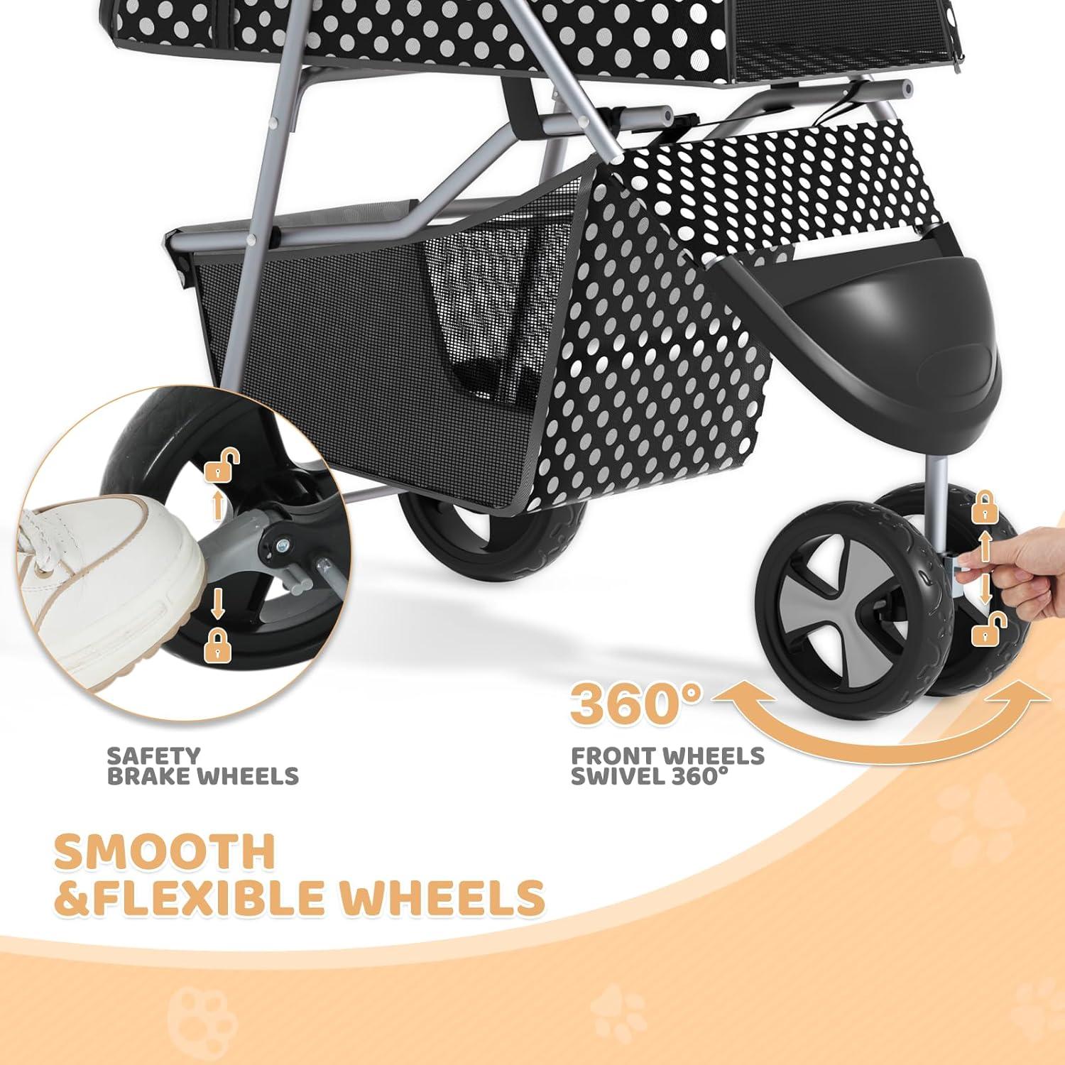 Magshion Foldable Pet Dog and Cat Stroller with Adjustable Canopy Storage Basket and Cup Holder for Small and Medium Pets