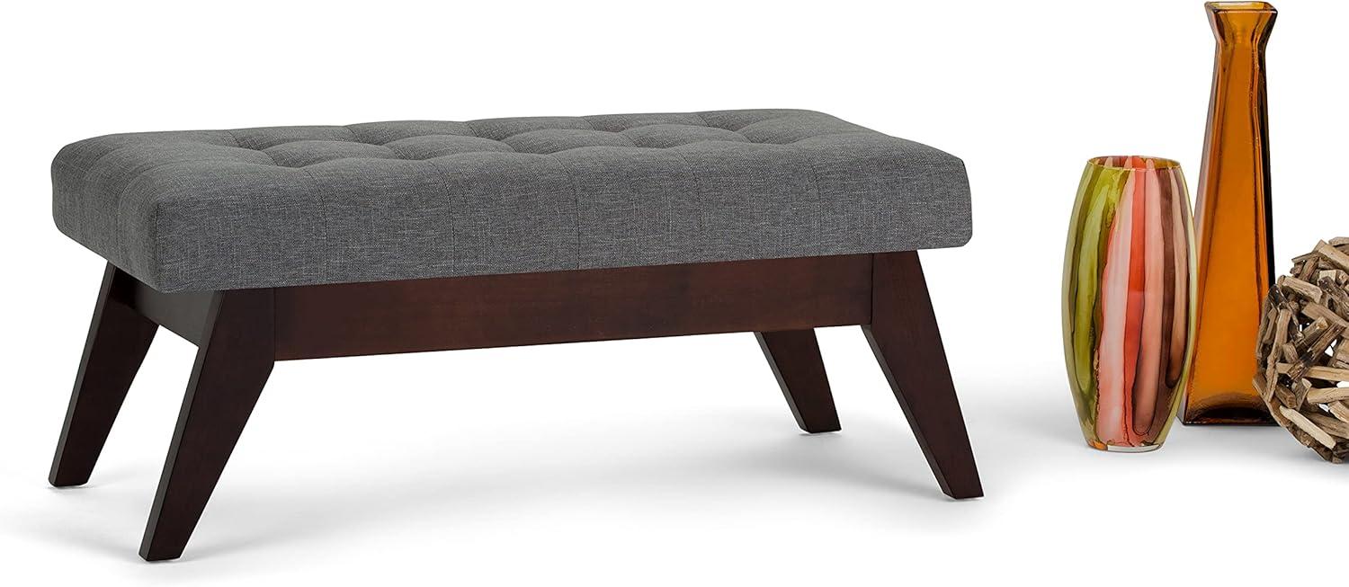 Simpli Home Draper Solid Wood Mid Century Tufted Ottoman Bench In Slate Grey