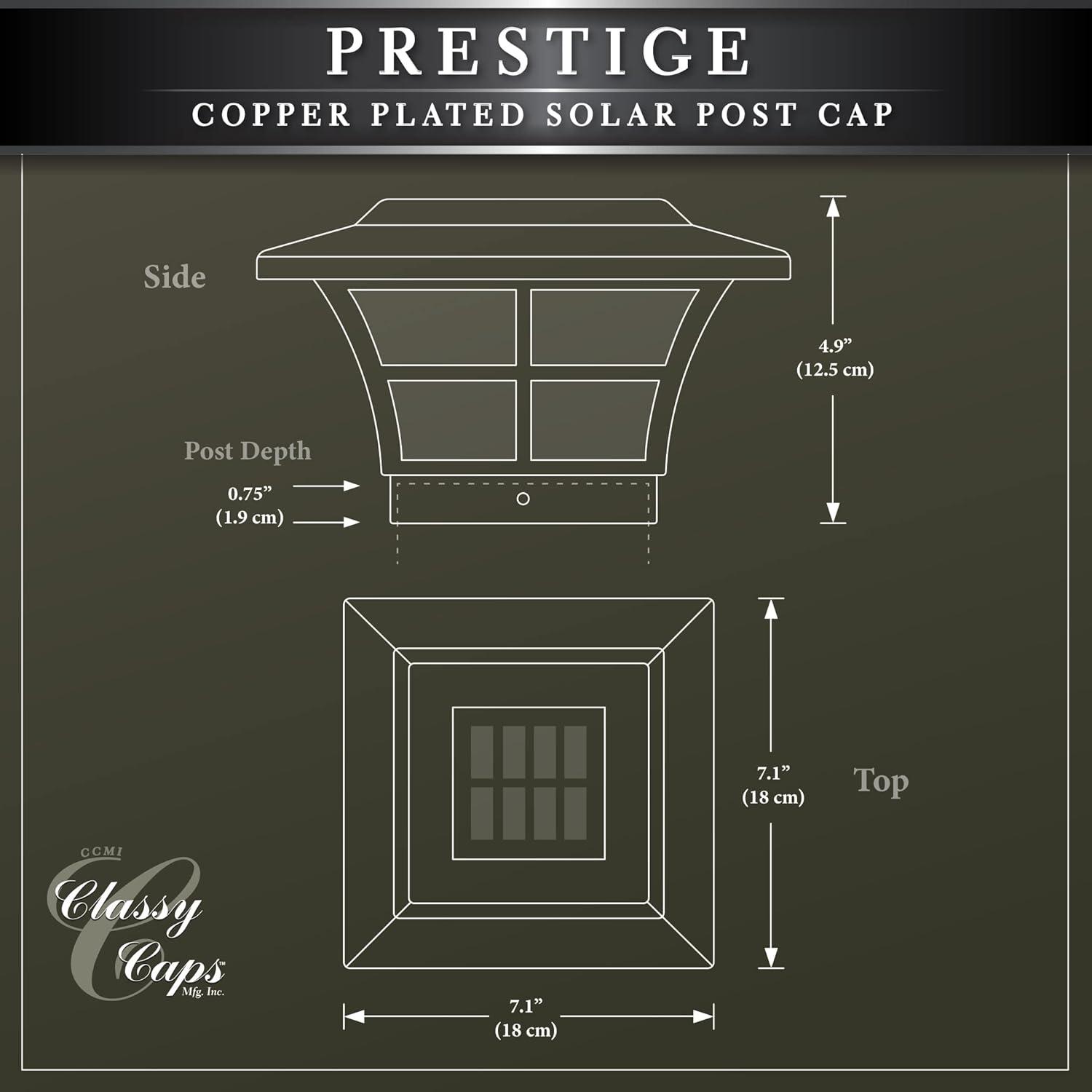 Copper LED Solar Post Cap with Frosted Glass Panels