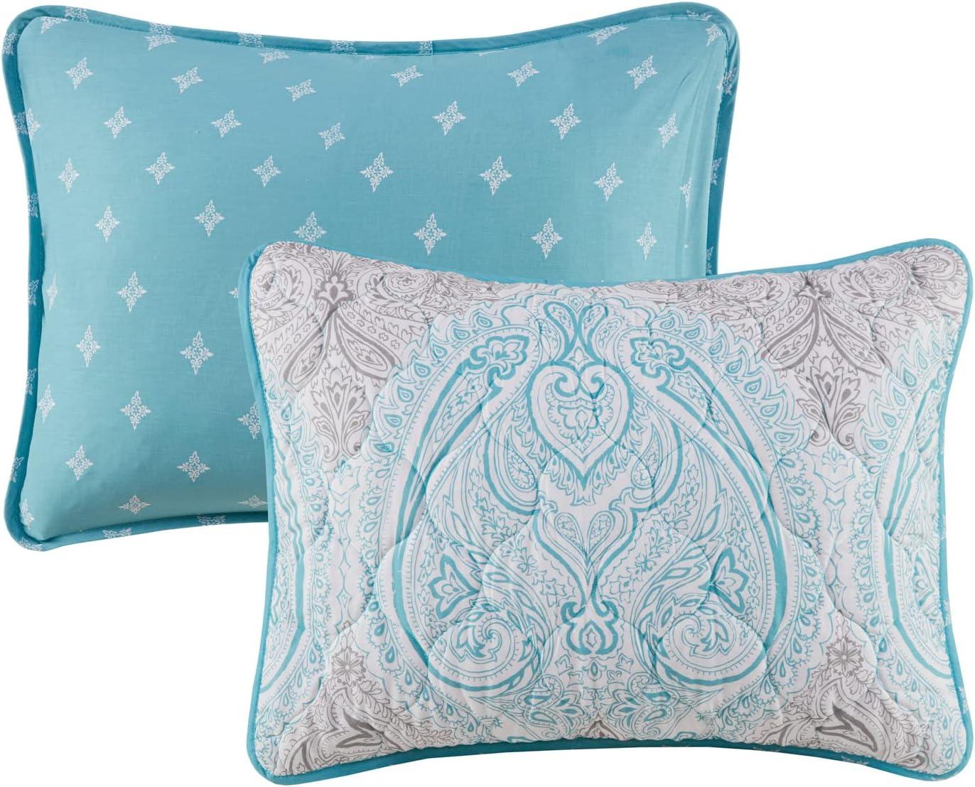 Madison Park Cardi Reversible Cotton Quilt Set - Paisley Design, Boho Reverse Summer Breathable Coverlet, Lightweight All Season Bedding Layer, Shams, Full/Queen(90"x90"), Teal 3 Piece