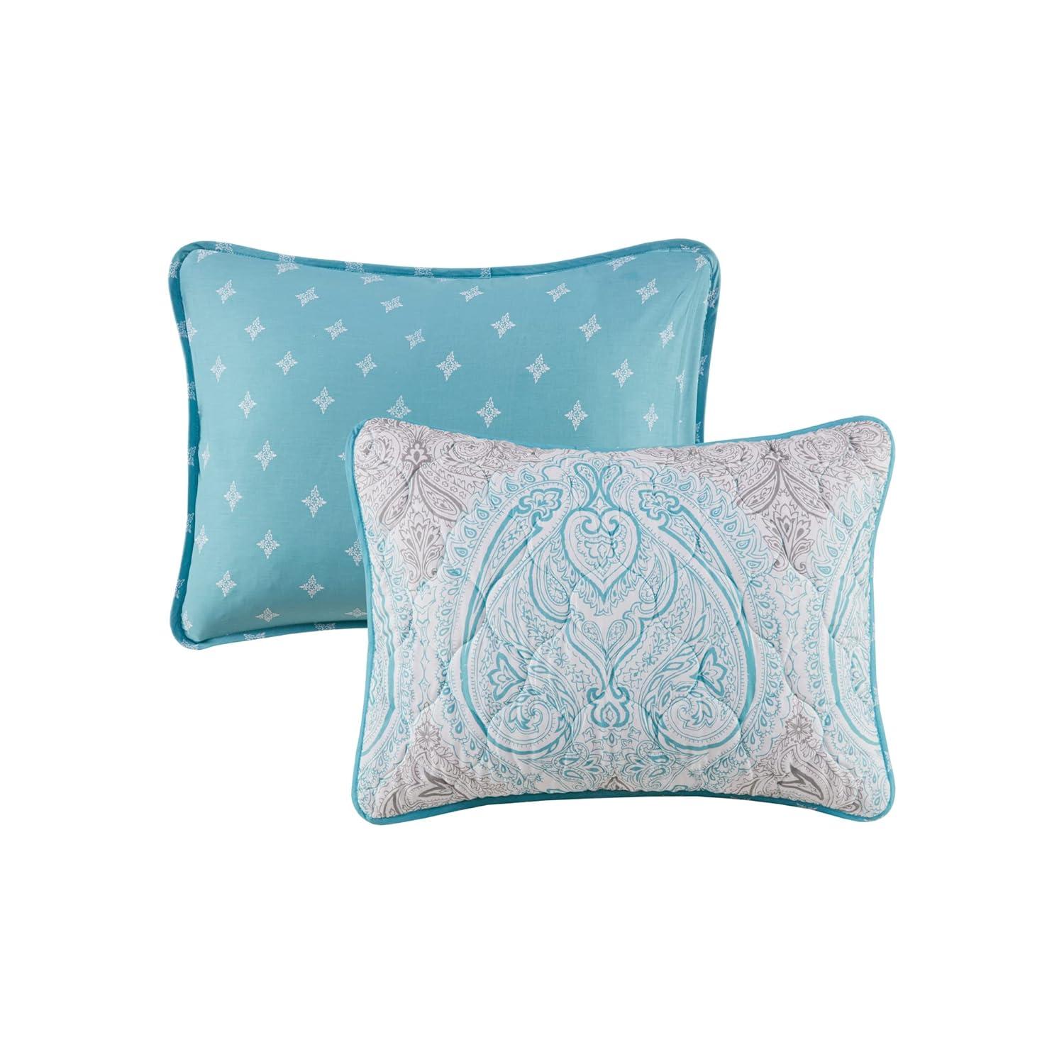 Madison Park Cardi Reversible Cotton Quilt Set - Paisley Design, Boho Reverse Summer Breathable Coverlet, Lightweight All Season Bedding Layer, Shams, Full/Queen(90"x90"), Teal 3 Piece