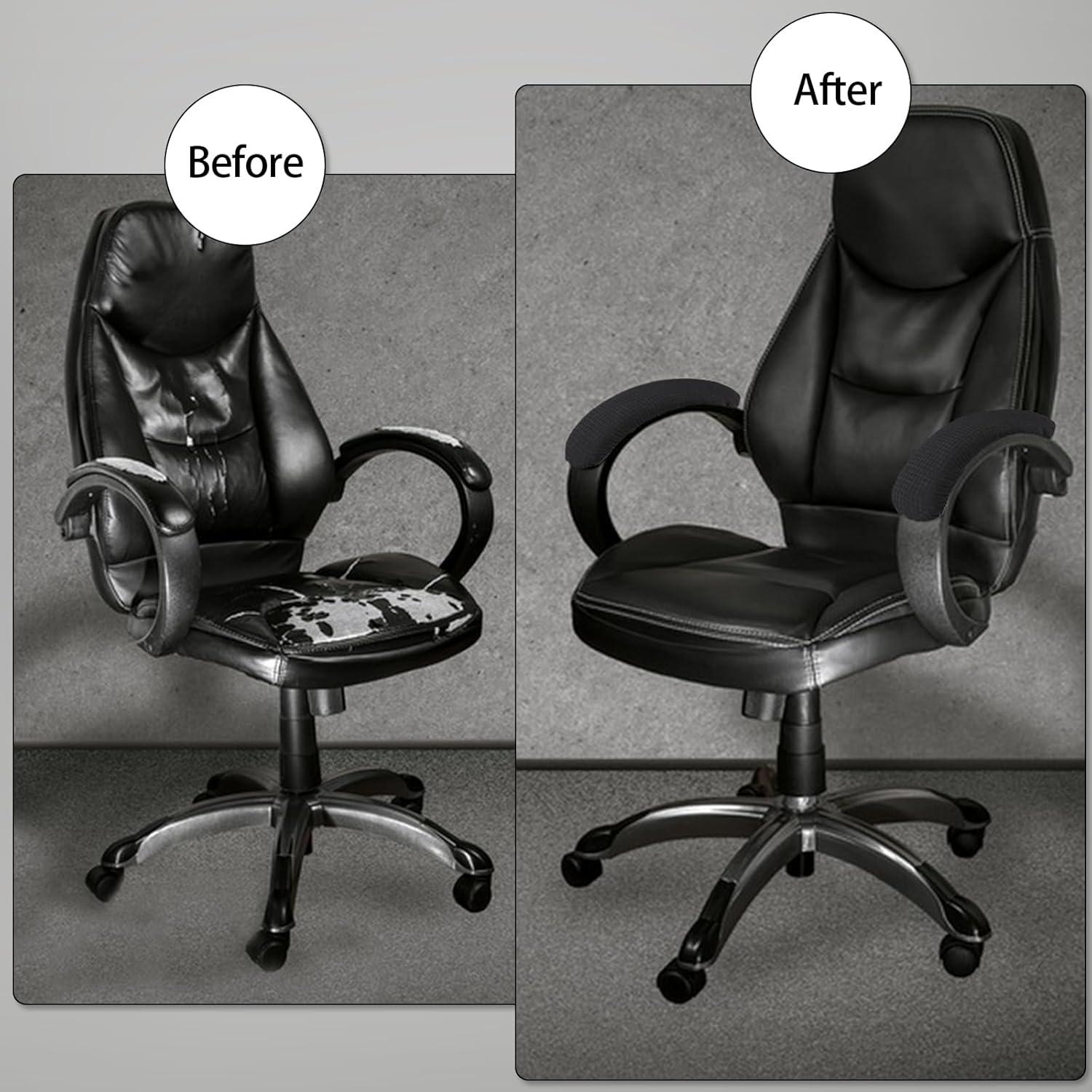 4 Pieces Office Chair Wheelchair Arm Covers, Removable Rotating Chair Stretch Armrest Cover, GIXUSIL Washable Polyester Armrest Pads Rest Slipcovers for Home Office Computer Chairs (Black)