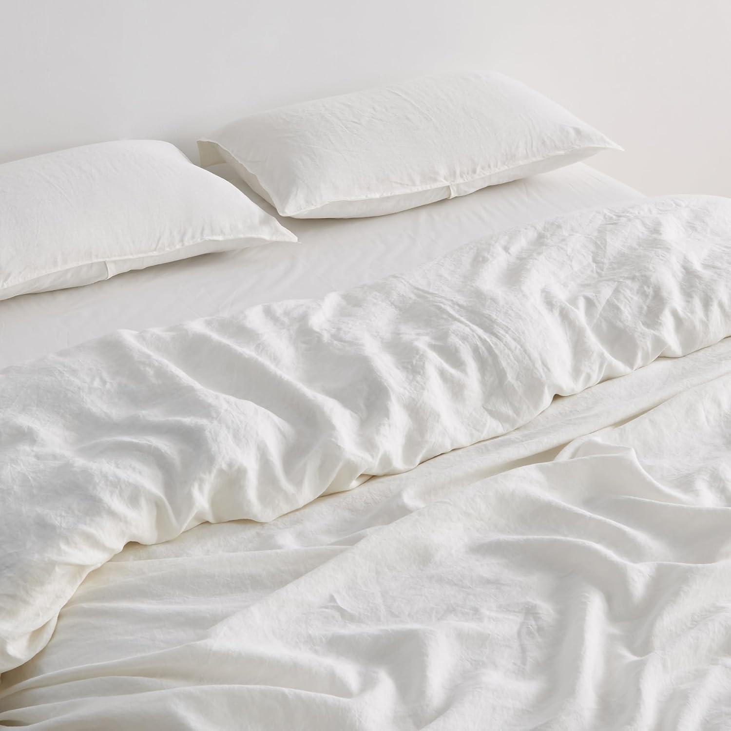 Great Bay Home 100% European Flax Linen Duvet Cover Set, Lightweight, Breathable, 3-Piece Set (Sand, Full / Queen)