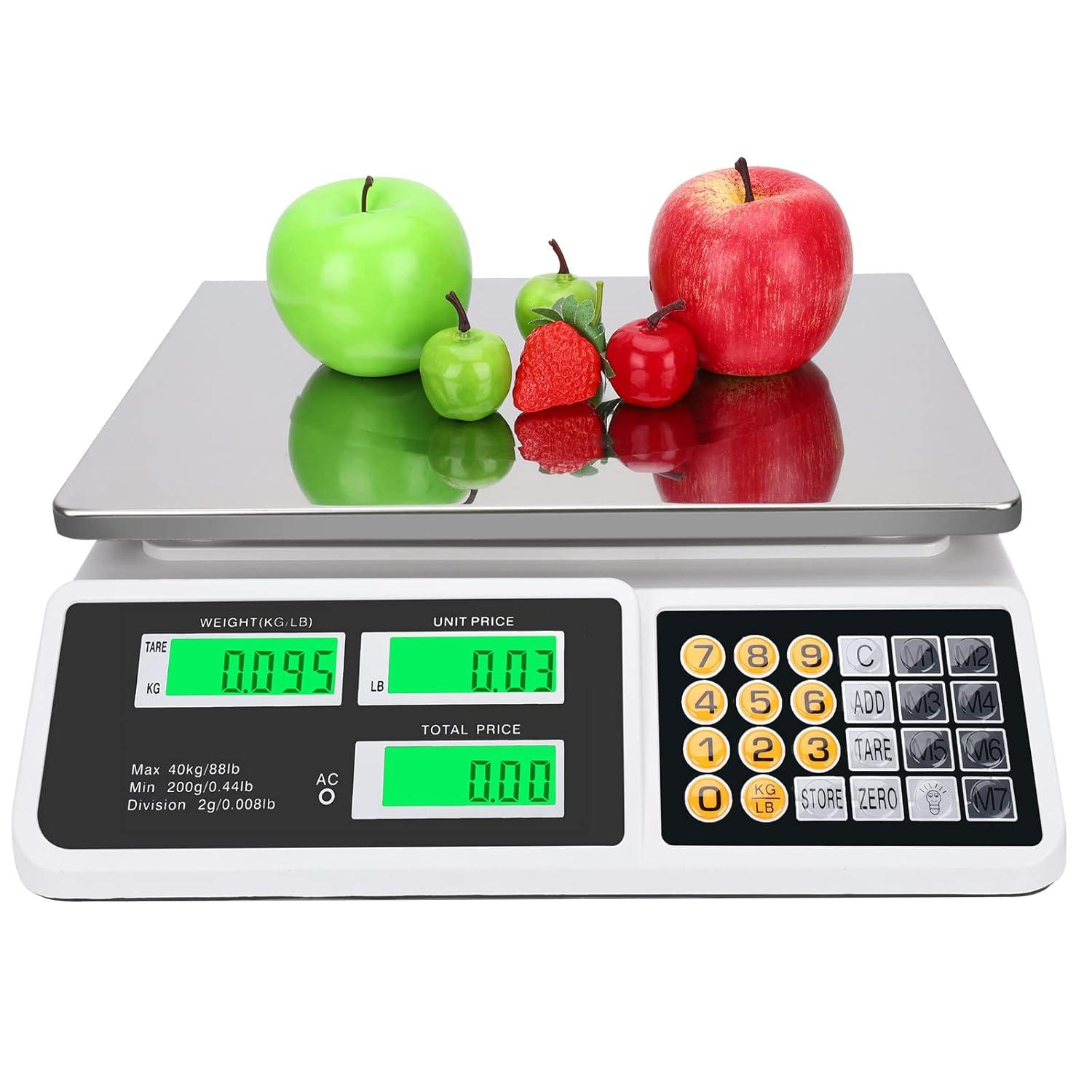 Price Computing Scale 88lb/40kg LCD Digital Commercial Price Scale with Stainless Steel Platform,Produce Scale & Food Scale for Farmers Market, Retail Outlets, Meat Shop (Flat Plate)