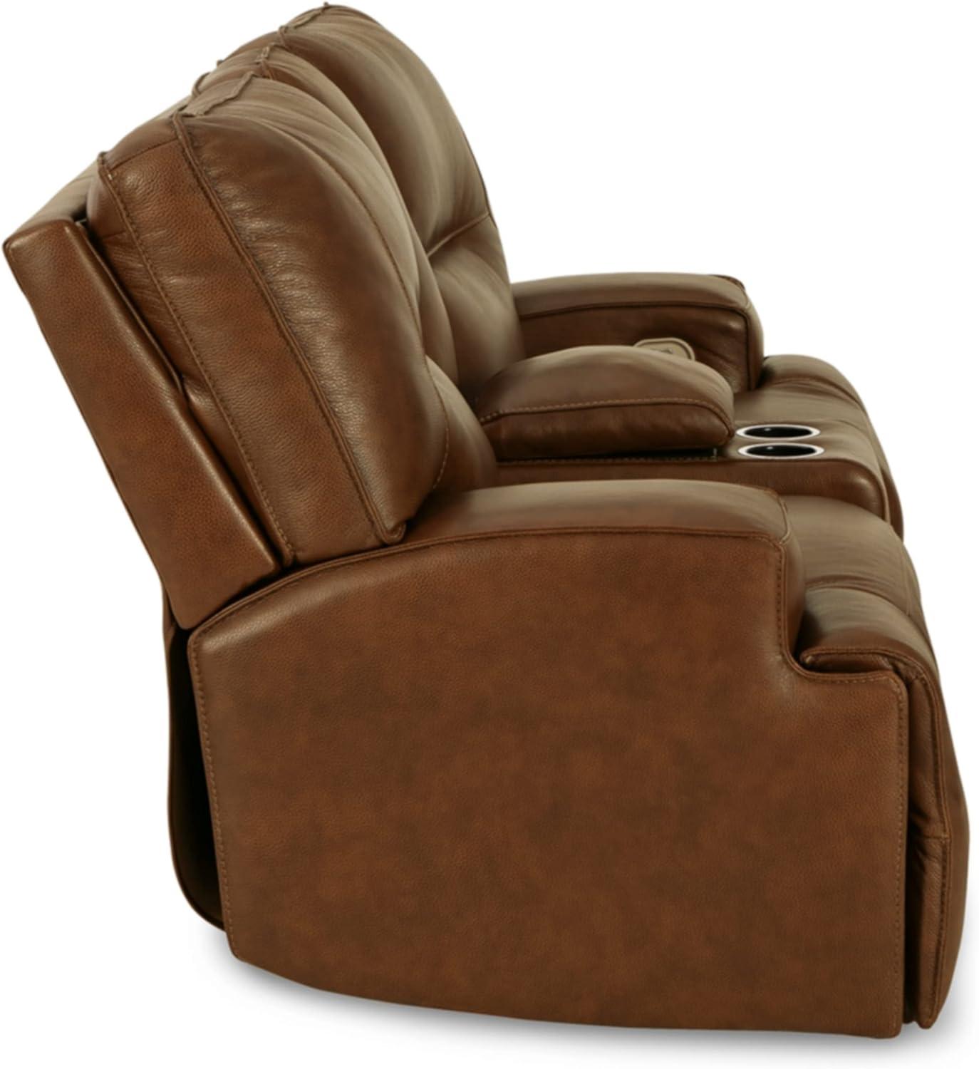 Brown Faux Leather Power Reclining Sectional with Cup Holder