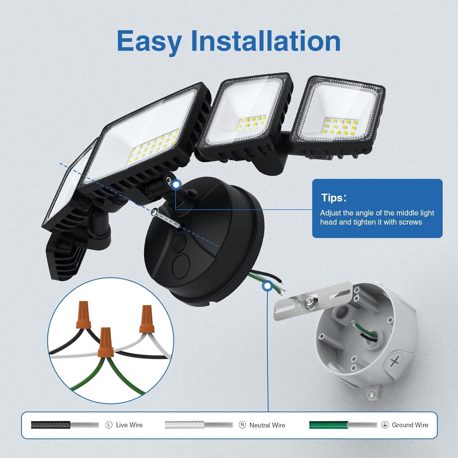 70W LED Flood Lights Outdoor Waterproof IP65, 5 Heads Exterior Security Lights, 6500K Super Bright Floodlight Fixture, Outside Light for House, Backyard