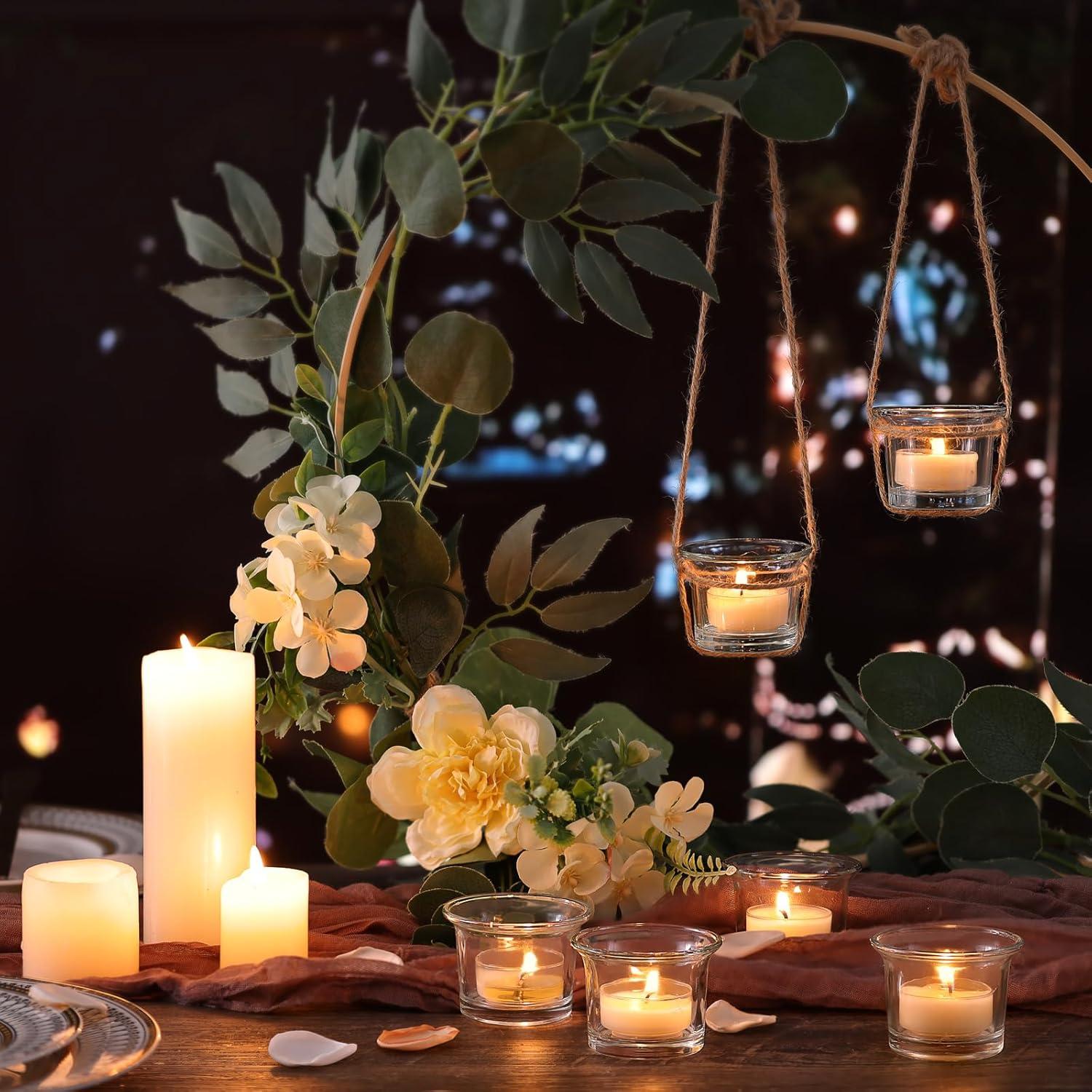 Glass Votive Candle Holders,Tealight Candle Holder for Wedding Holiday Birthday Party Dinner & Home Decor,Set of 12