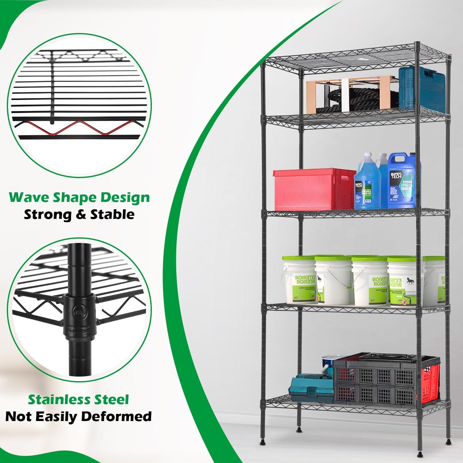 FDW 5 Tier Wire Rack With Casters Unit Heavy Duty Storage Rack Metal Rack Garage Organizer Wire Rack