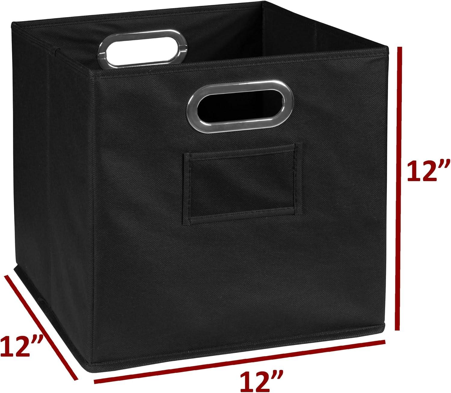 Black 12" Foldable Fabric Storage Cubes with Chrome Handles, Set of 6