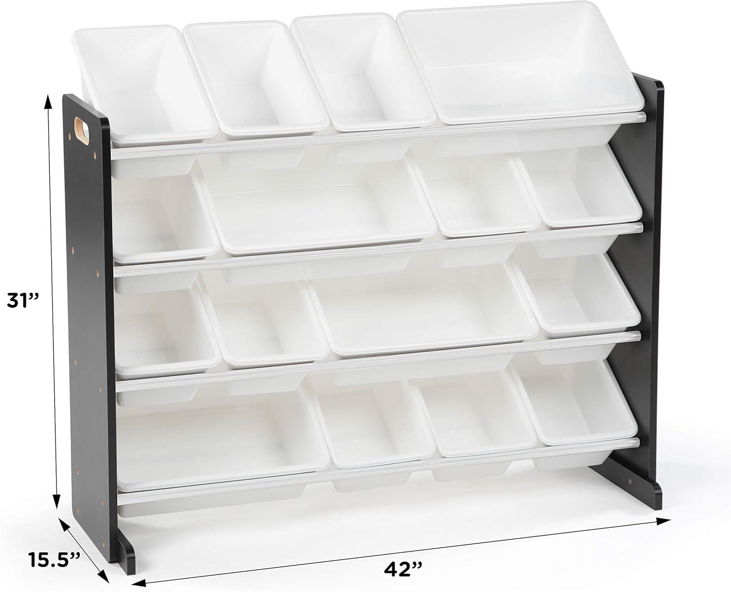 Humble Crew Jayden Supersized Toy Storage Organizer with 16 Plastic Storage Bins, Black/White