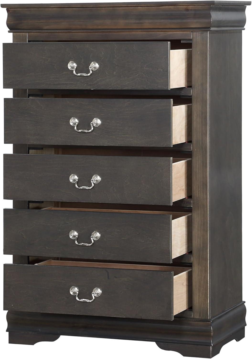 Traditional Style Five Drawer Wooden Chest with Bracket Base, Dark Gray- Saltoro Sherpi