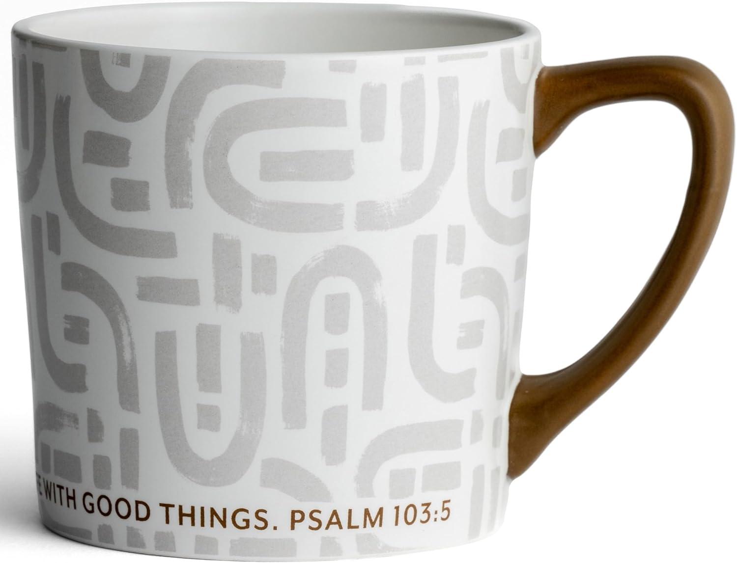 14oz White and Brown Ceramic Mug with Psalm 103:5