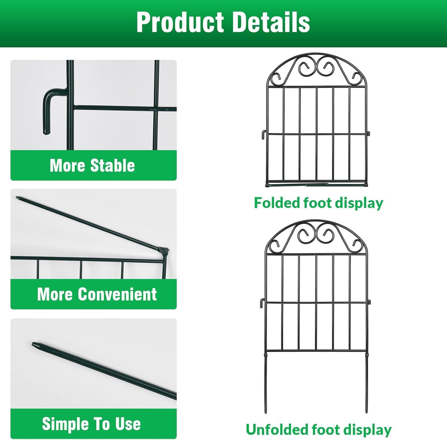 ADAVIN 24 Panels Collapsible Garden Fence Animal Barrier,26 Ft(L) x 24 in(H) Black Rustproof Metal Wire Panel Border for Dogs Rabbits, Flower Edging for Landscape Patio Yard Outdoor Decor, Arched C42