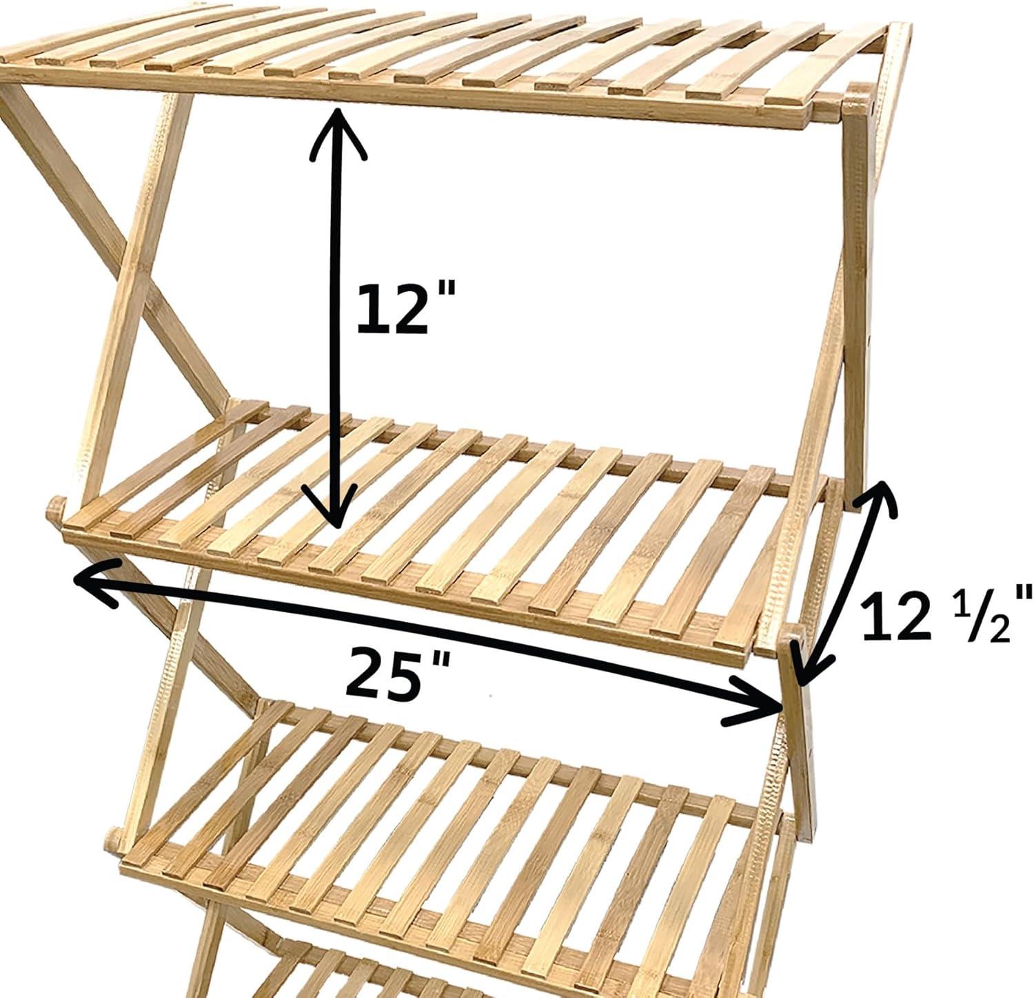 Ferry-Morse 28" x 13" x 38" Indoor Pop-up 3-Tier Natural Bamboo Plant Stand with Easy Storage