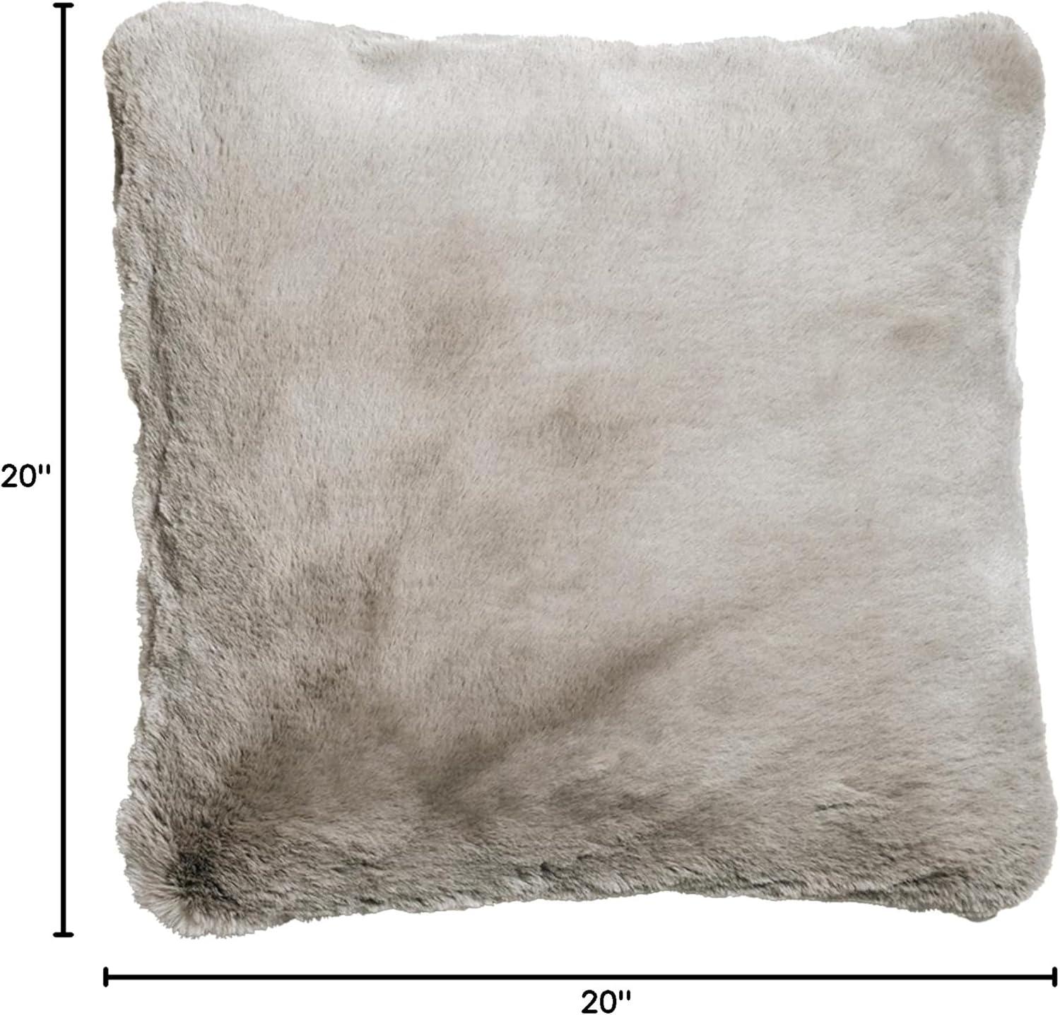 Greige Faux Fur Square Throw Pillow with Polyester Fill