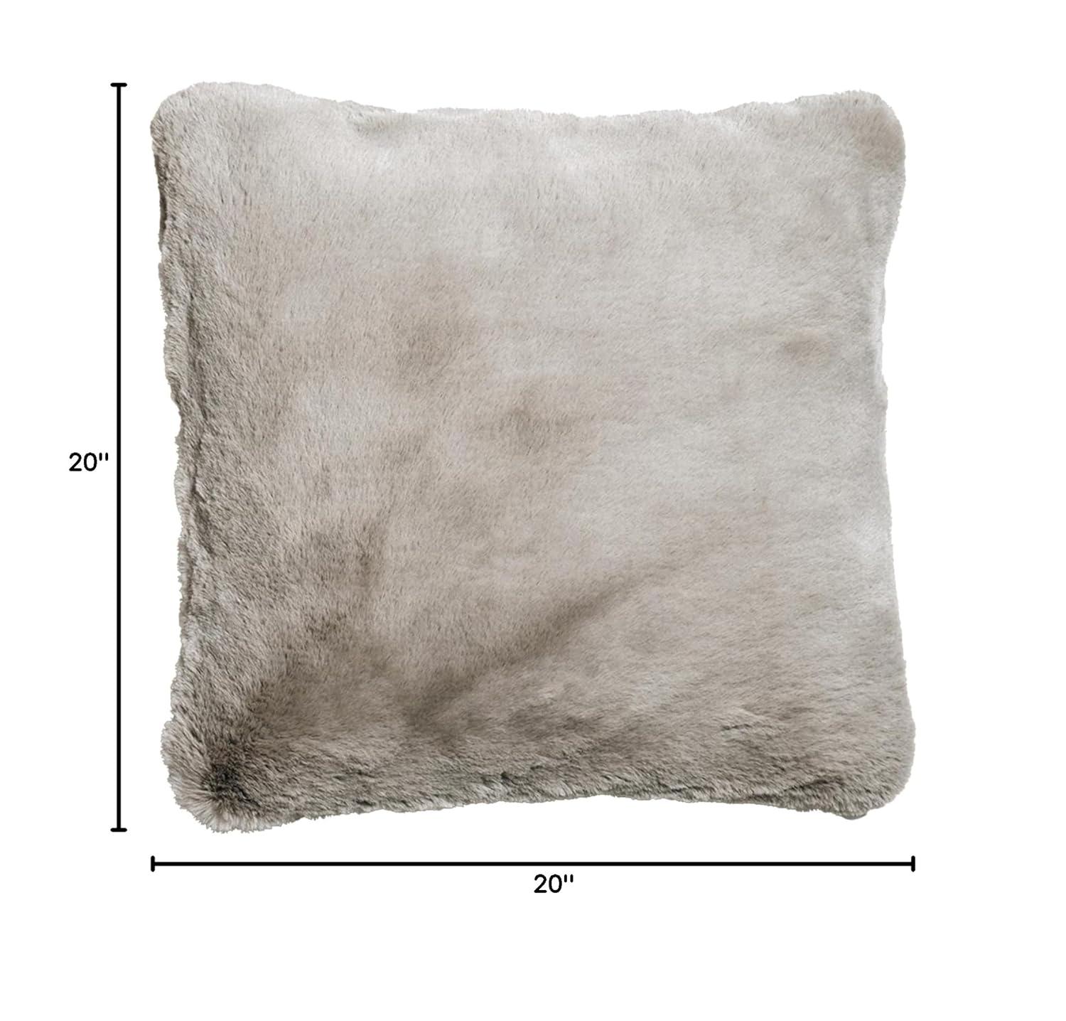 Greige Faux Fur Square Throw Pillow with Polyester Fill