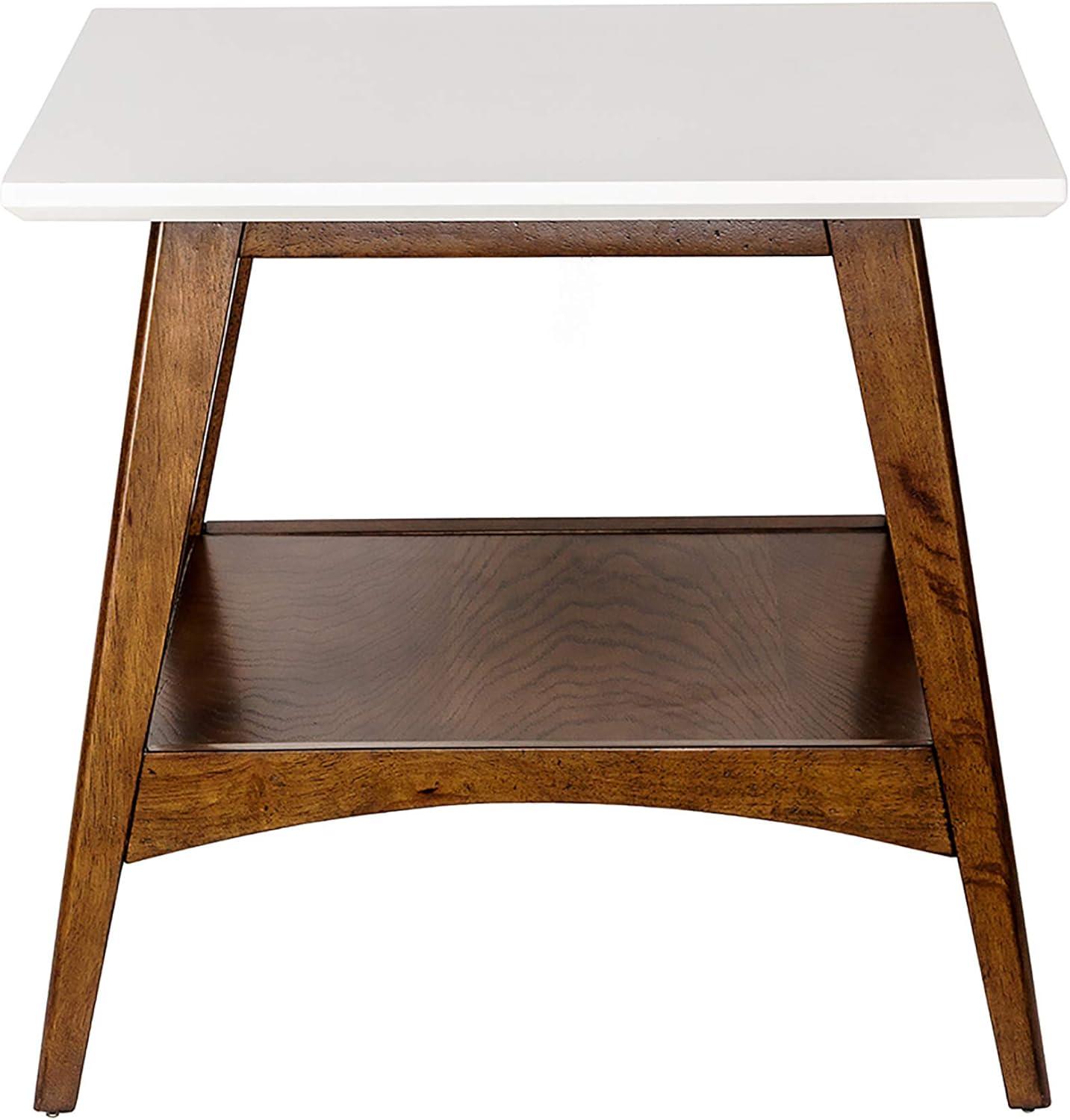 Avenu Mid-Century Off-White and Pecan Square End Table