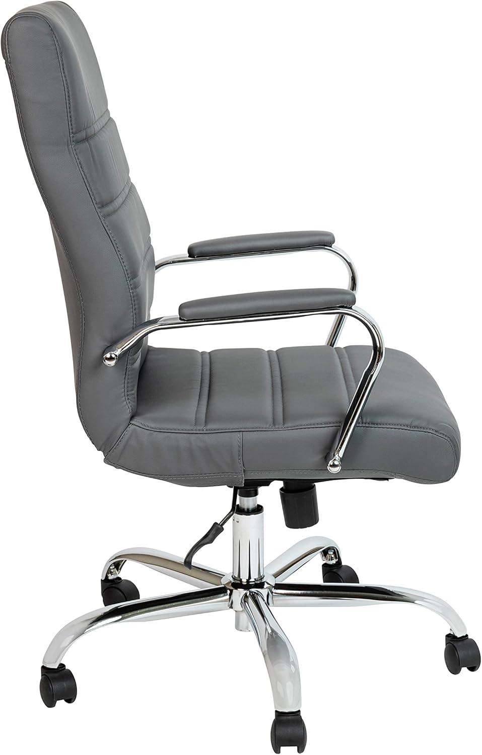 Whitney High-Back Swivel LeatherSoft Desk Chair with Armrests, Gray/Chrome